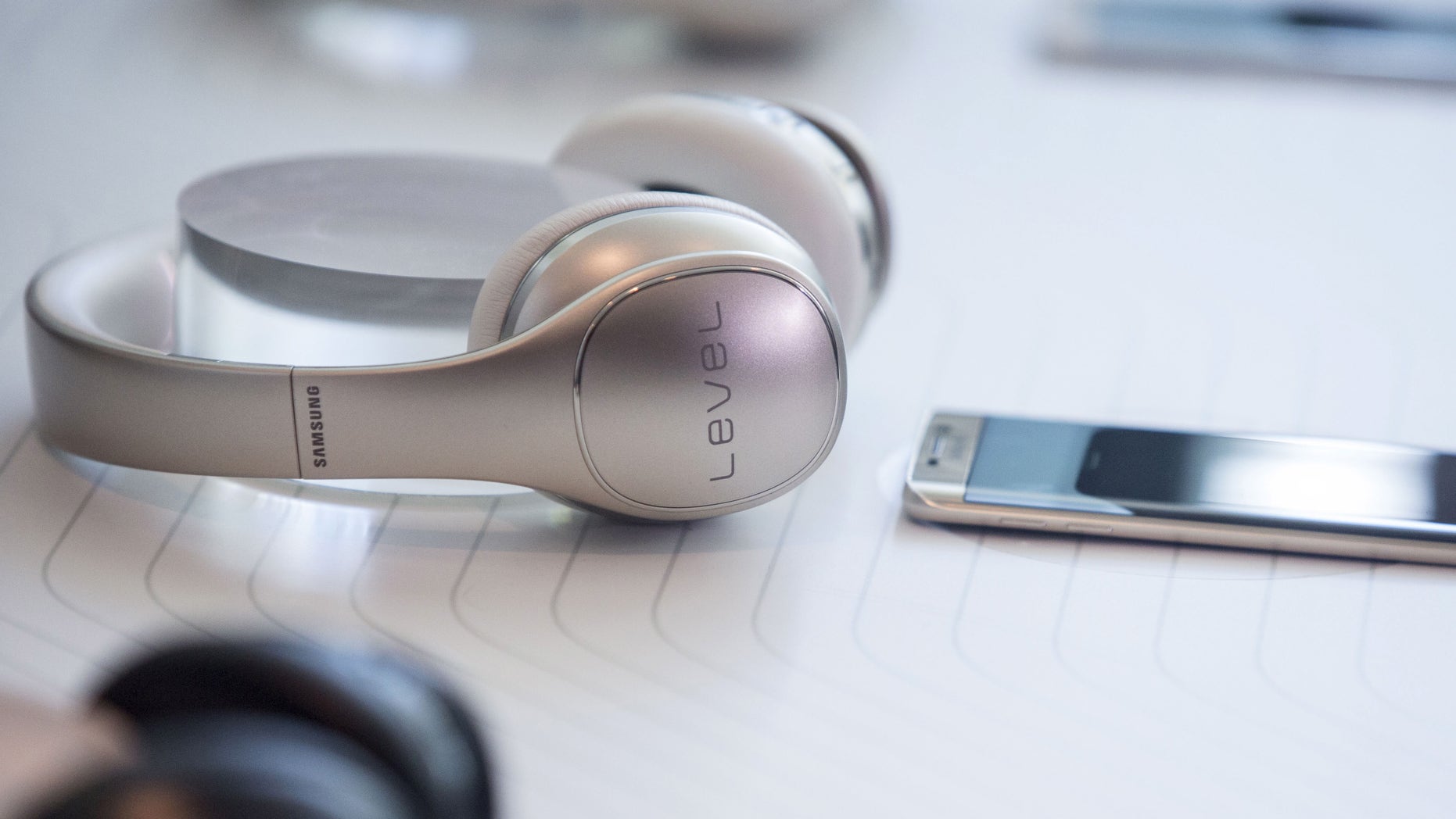 Samsung Level Headphones are seen at the Samsung Galaxy Unpacked 2015 event in New York August 13, 2015.