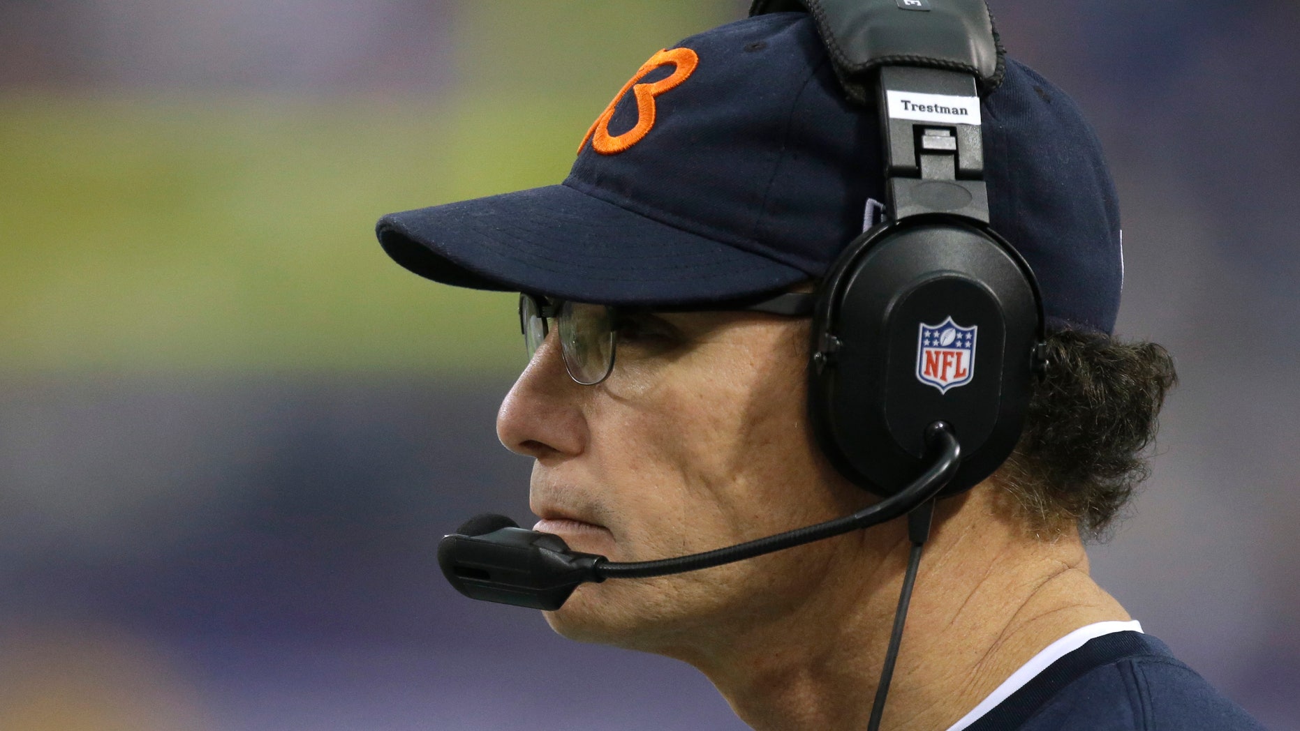 Chicago Bears head coach Marc Trestman looks on during the second half of an NFL football game against the Minnesota Vikings, Sunday, Dec. 1, 2013, in Minneapolis. (AP Photo/Jim Mone)