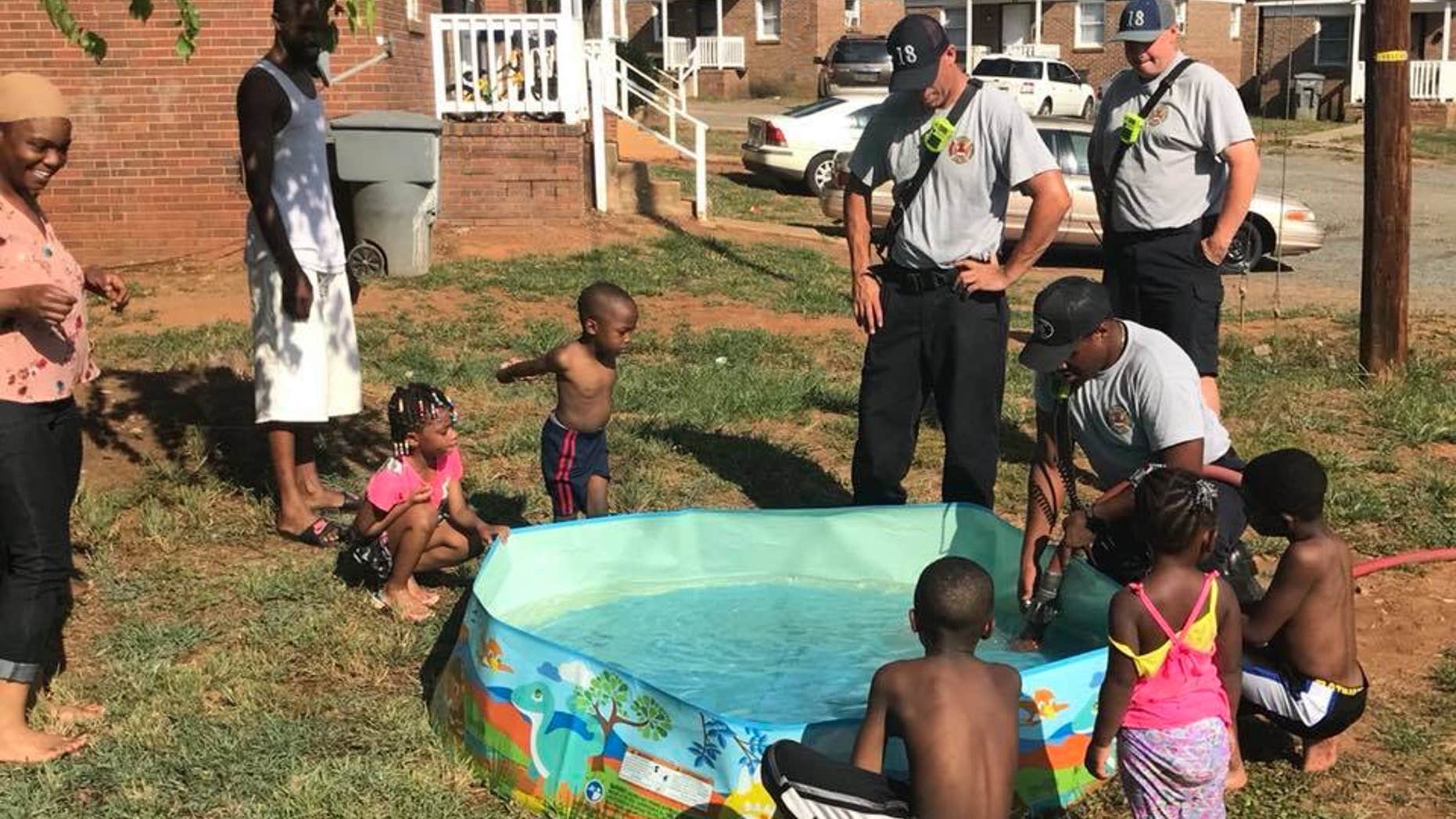 Firefighters with the fire station used the engine's hose to fill up the pool with ease.