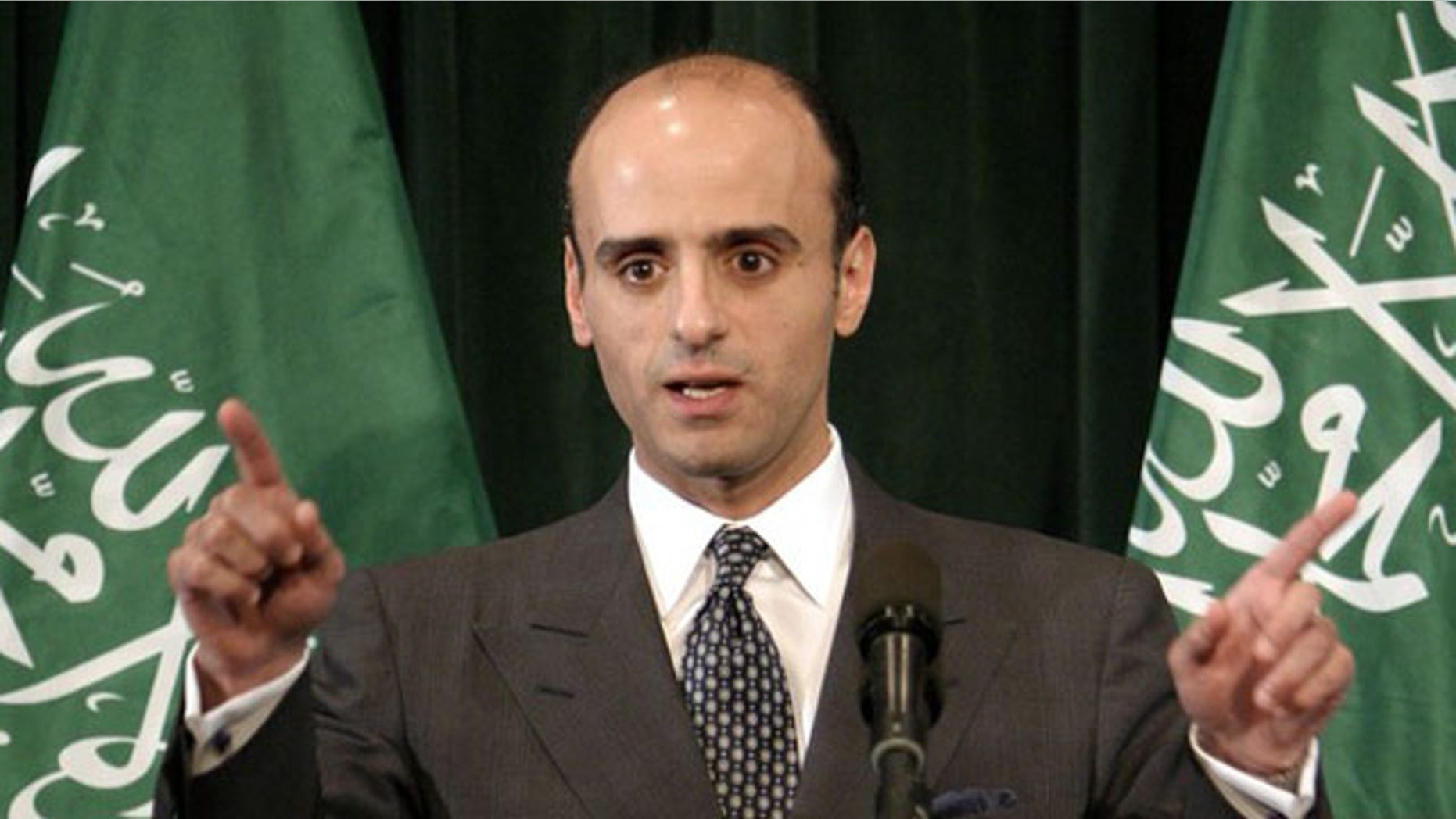 In this June 2004 file photo, then Saudi Arabian Foreign Policy Advisor Adel-Al-Jubeir gestures during a news conference in Washington. U.S. authorities broke up an alleged Iranian plot to bomb the Israeli and Saudi Arabian embassies in Washington and assassinate the Saudi ambassador to the United States.