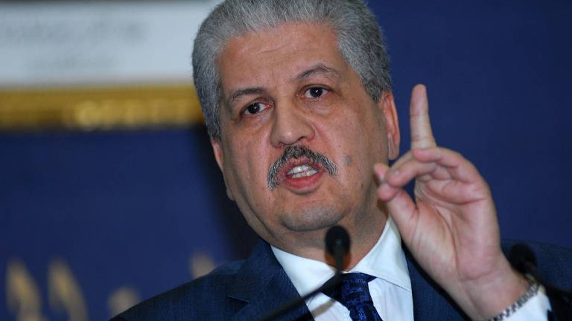 Algerian Prime Minister Abdelmalek Sellal speaks during a press conference in Algiers on January 21, 2012.