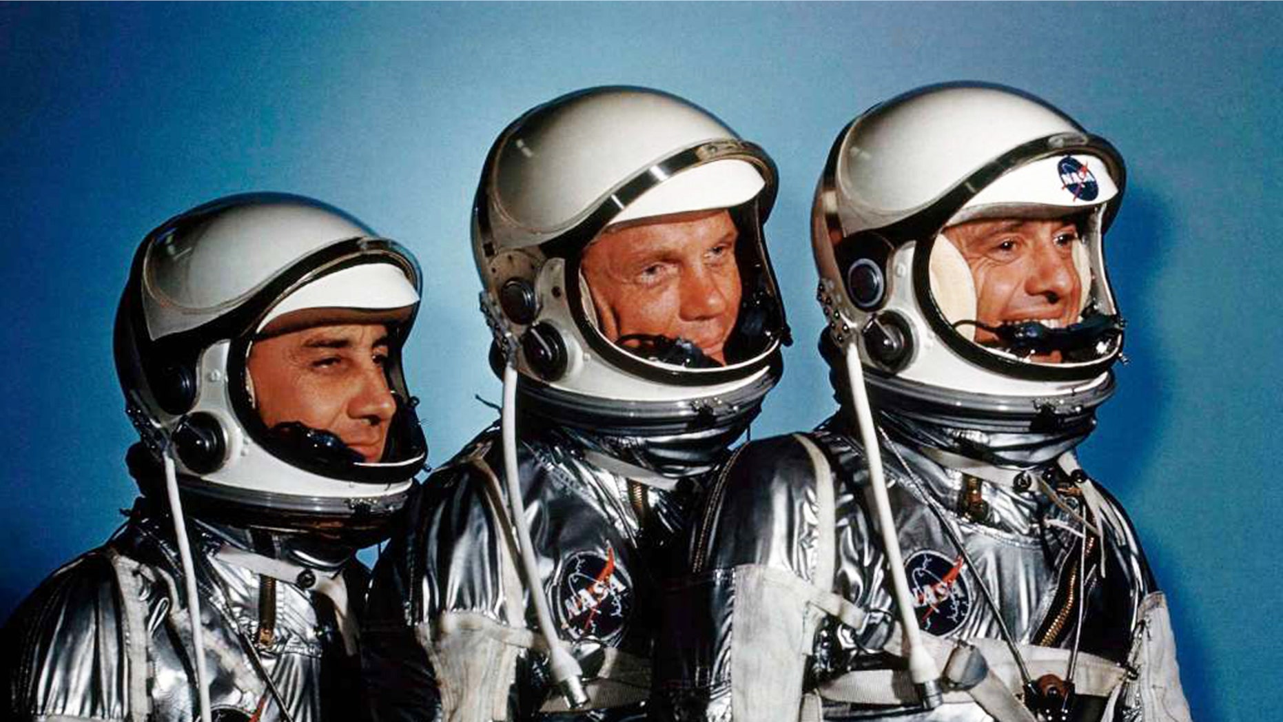 This May 1961 file photo shows astronauts, from left, Virgil I. Grissom, John Glenn and Alan Shepard. A new exhibit, "Heroes and Legends" is now at the Kennedy Space Center in Florida.