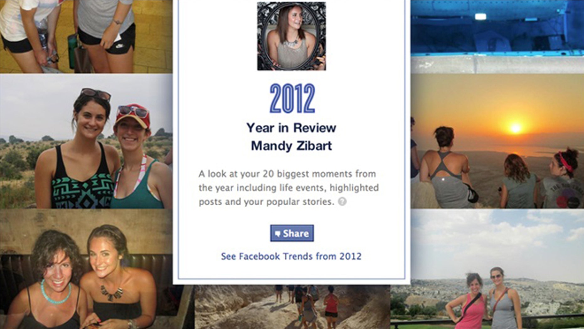 By going to Facebook.com/yearinreview, you can see the 20 biggest moments from your own year, including life events, highlighted posts and your most popular stories.