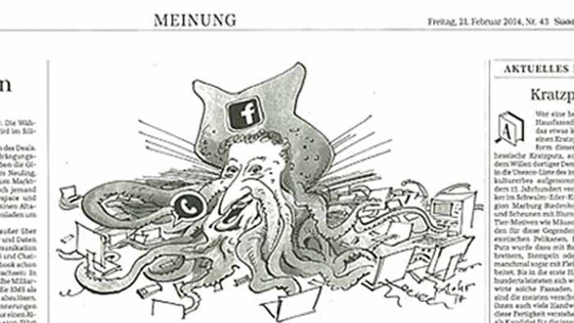 This cartoon, in the German newspaper Süddeutsche Zeitung, depicts Facebook founder Mark Zuckerberg in a manner deemed anti-semitic by critics.