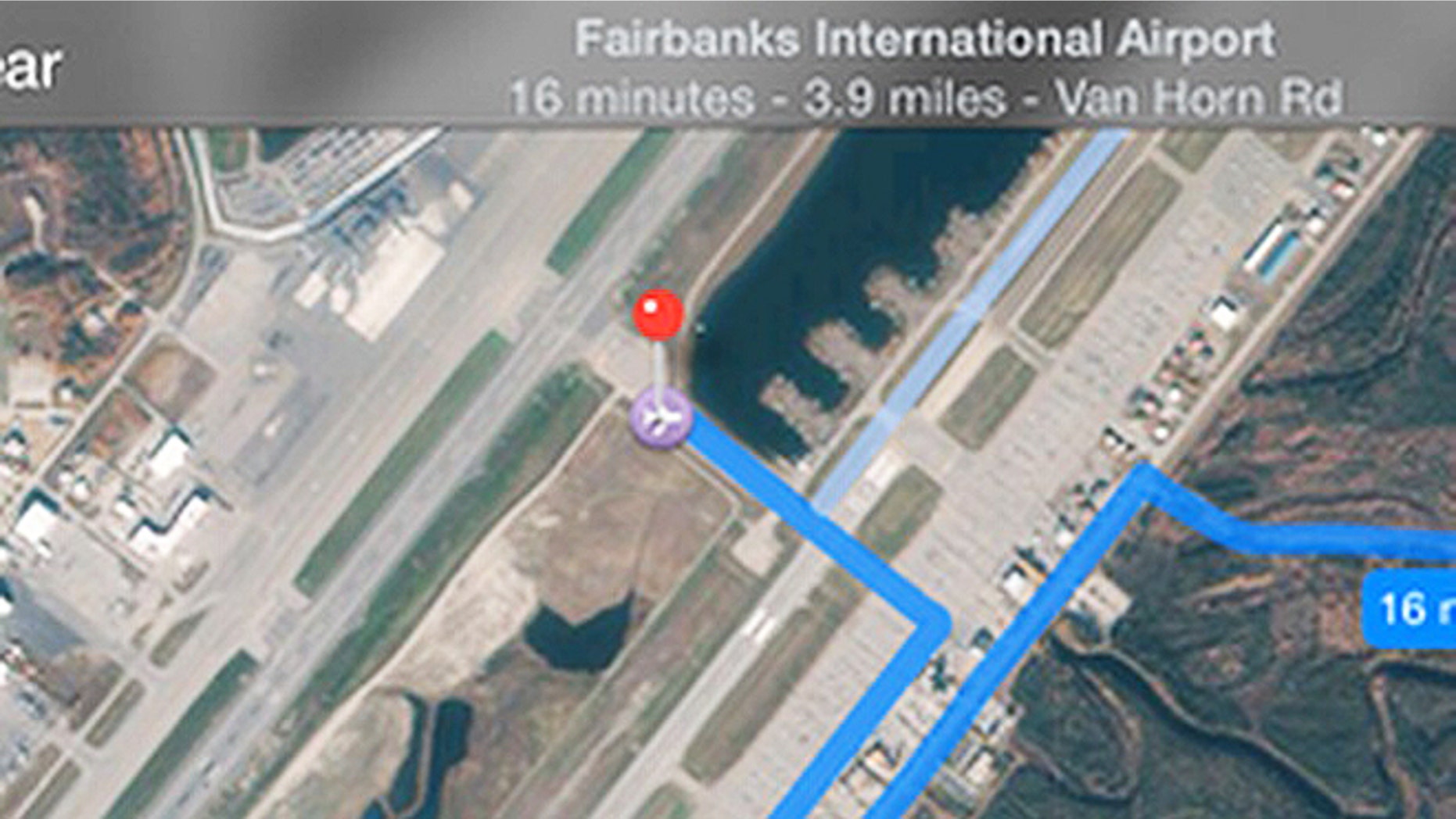 A glitch in the Apple Maps app guides people up to a runway at a major Alaska airport instead of sending them on the proper route to the terminal, an airport official said.