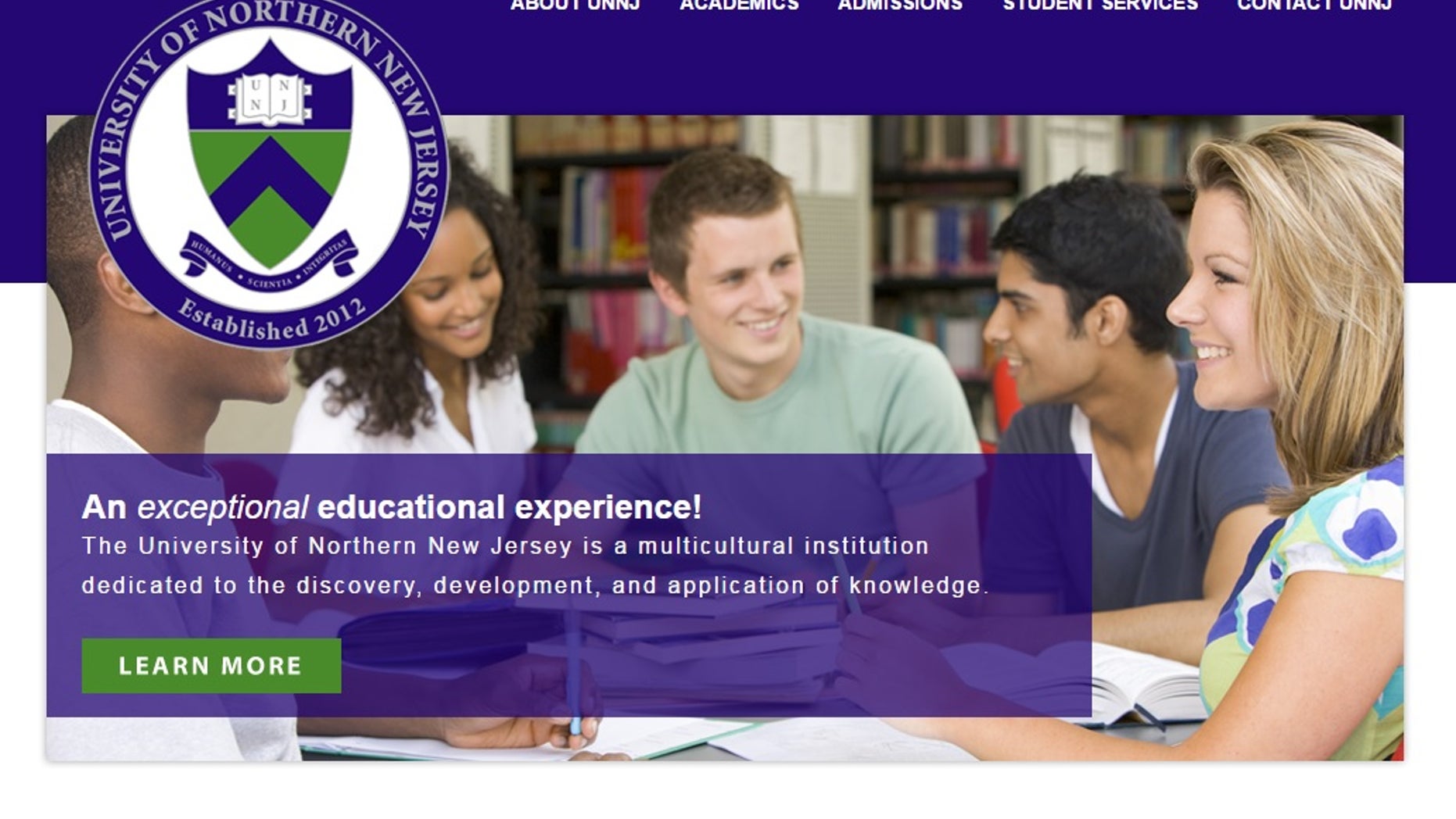 A screenshot from the University of Northern New Jersey's website.