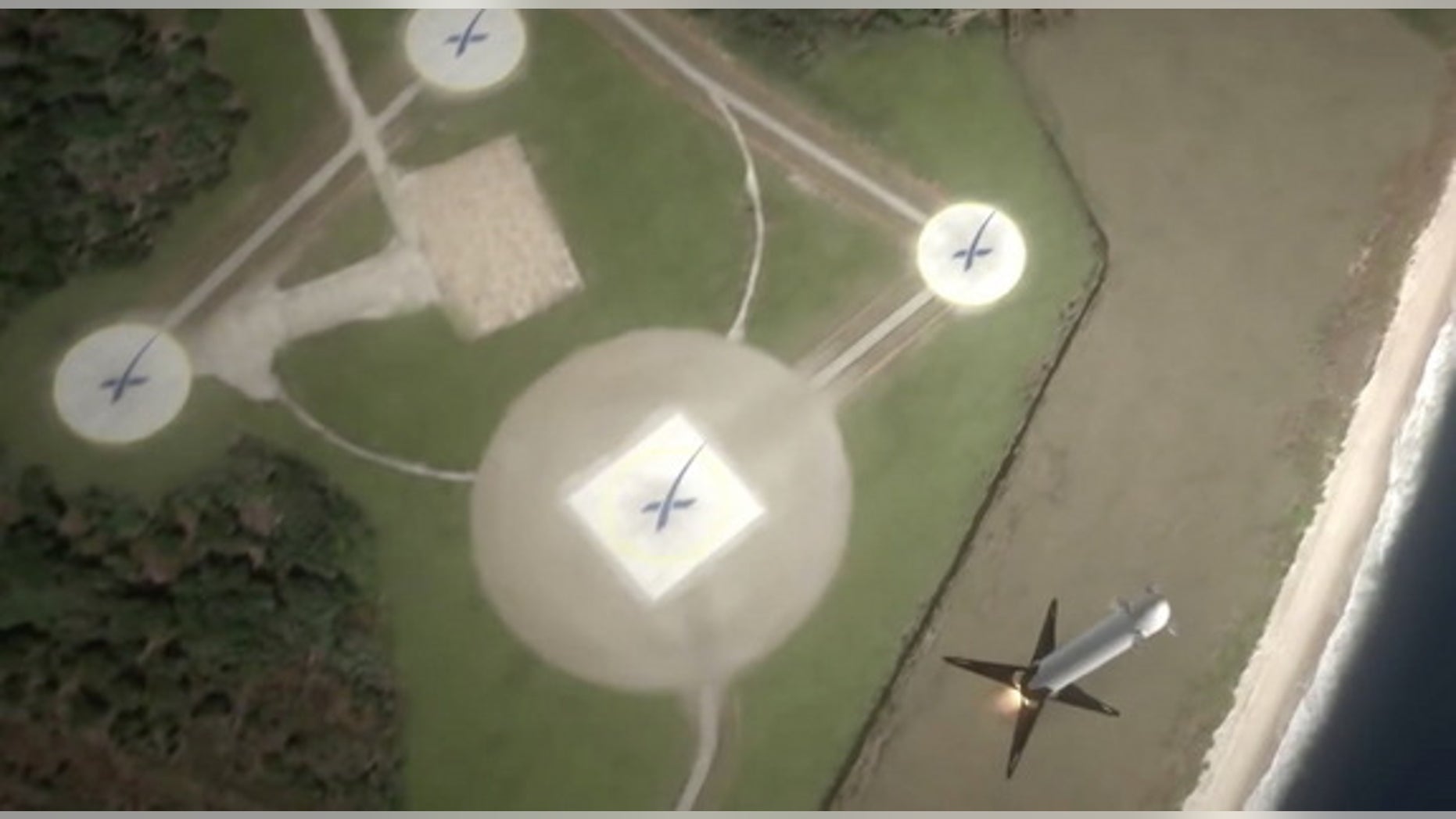 SpaceX is developing reusable Falcon 9 rockets to make spaceflight more affordable. The company plans to land the first stage of its Falcon 9 rockets (shown in this animation still) at its Landing Site 1 at the Cape Canaveral Air Force Station