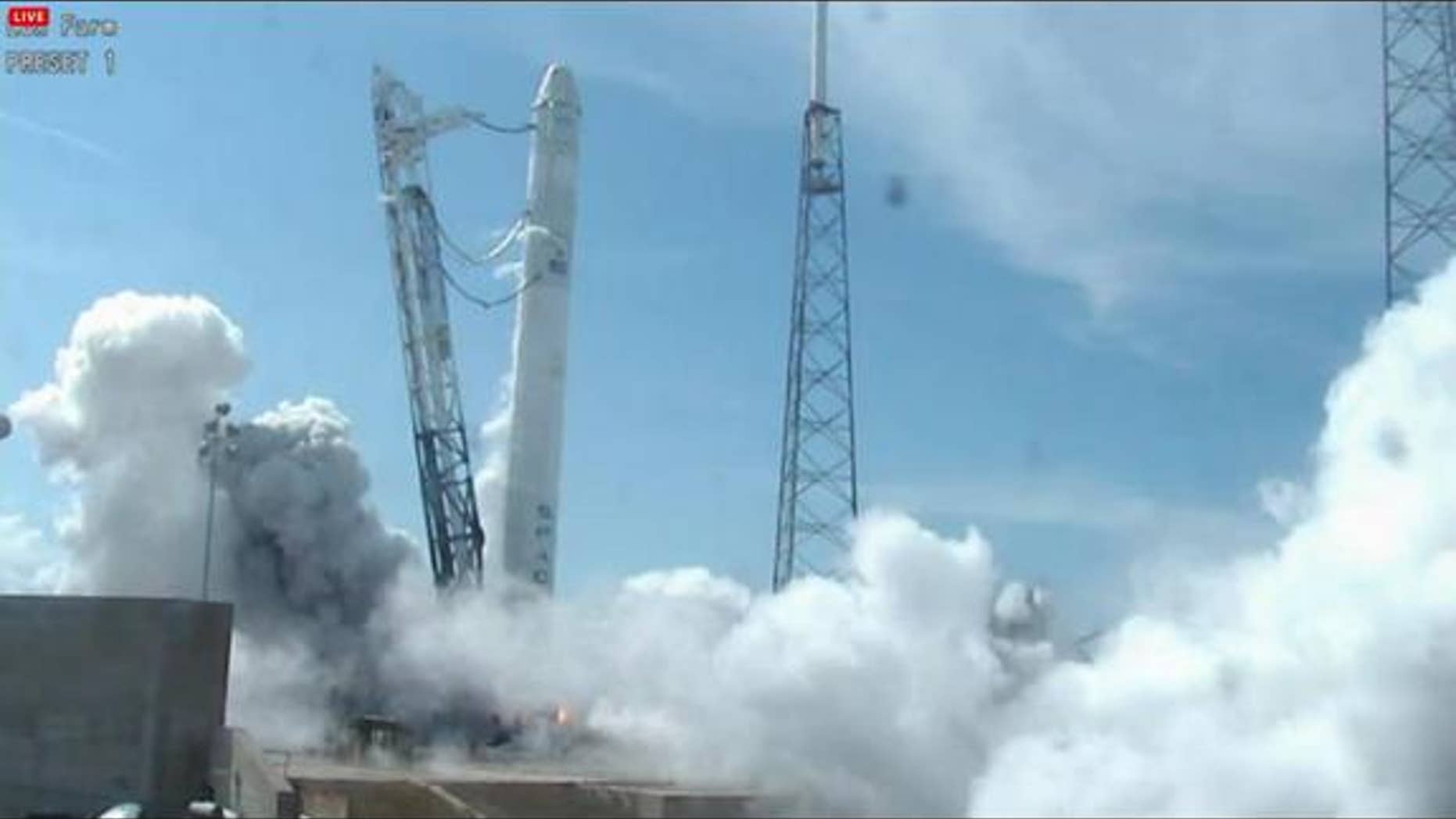 SpaceX conducted a static fire of its Falcon 9 rocket on April 30, 2012. During the test, the nine Merlin engines that power the rocket's first stage were ignited for two seconds.