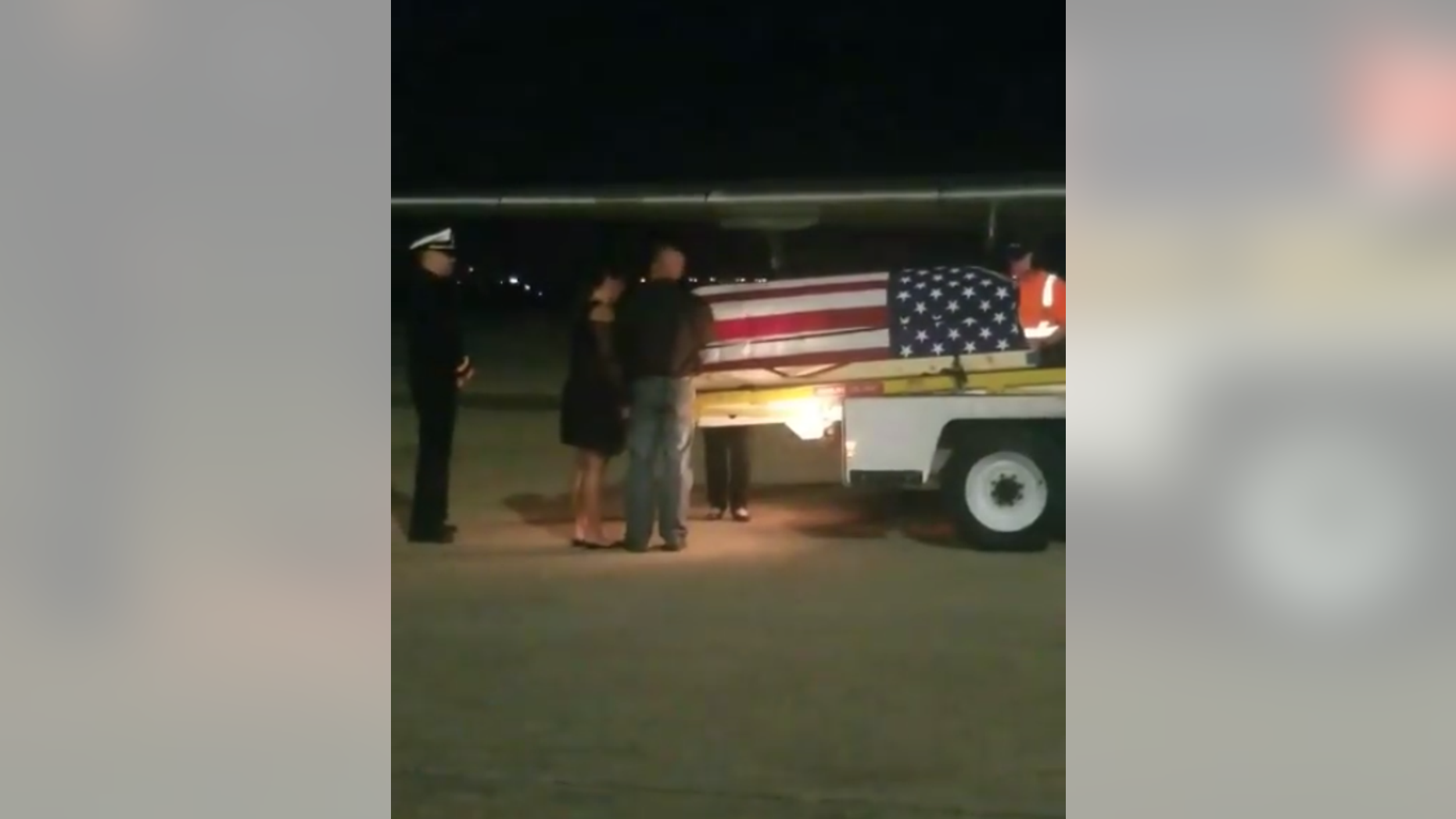 A screengrab taken from a video of a fallen soldier returning home to her family in Oklahoma.