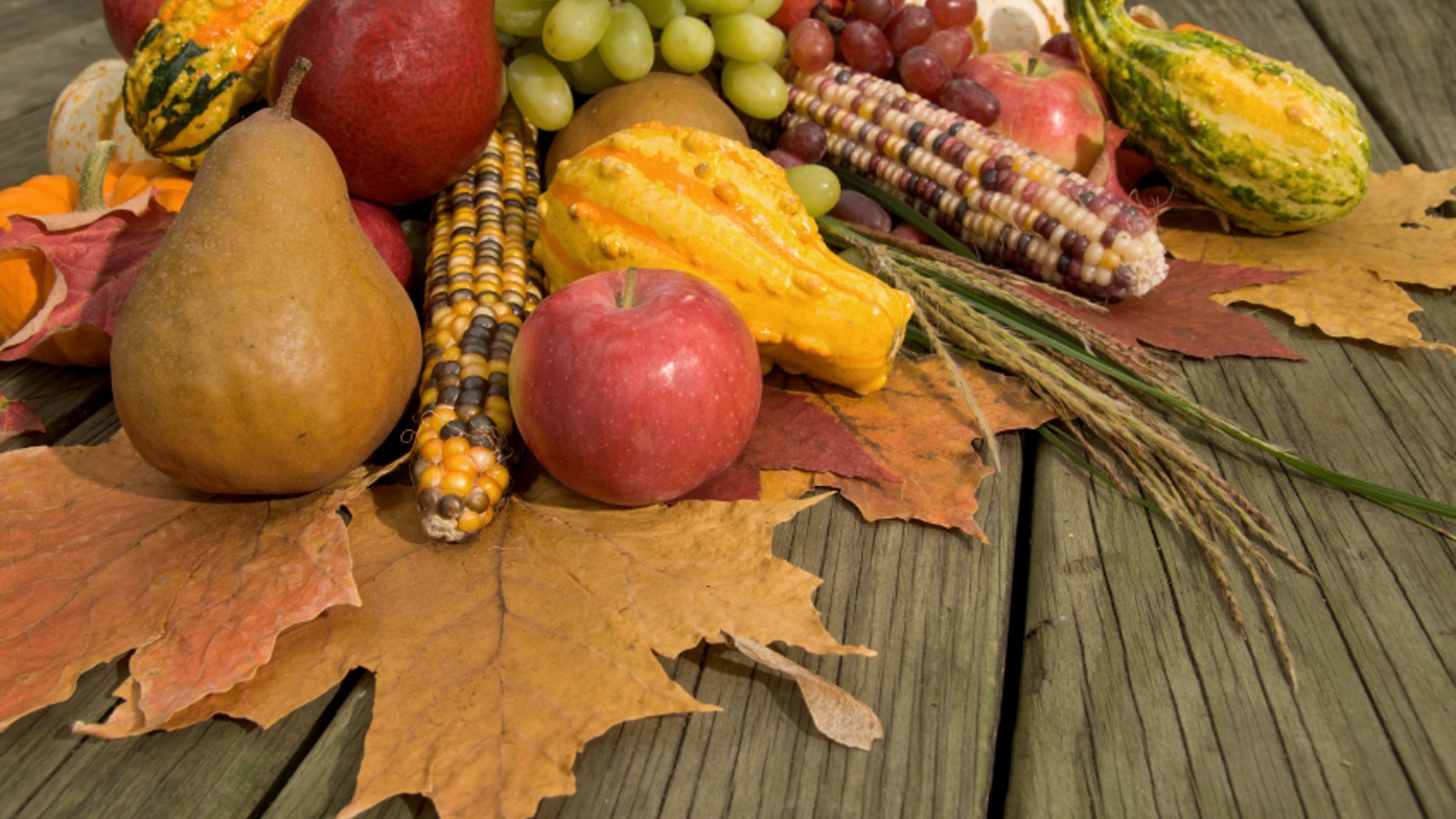 Cornucopia filled with fall harvest spilling out of its horn of plenty