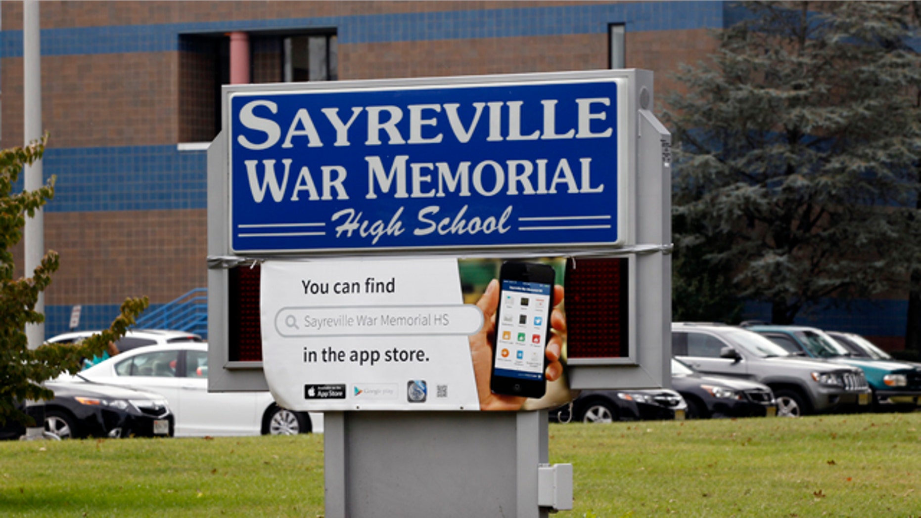 October 7, 2014: The entrance to Sayreville War Memorial High School is shown. (AP Photo/Mel Evans)