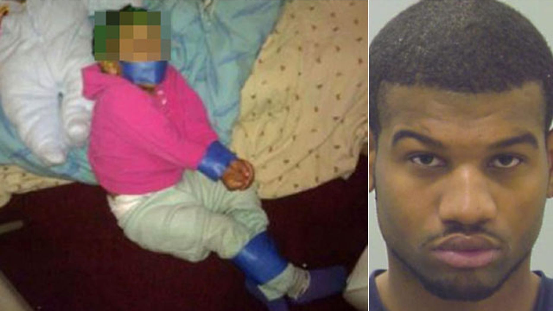 Andre Curry, 21, was found guilty of using painter's tape to bind his 1-year-old daughter and post a photo Facebook.
