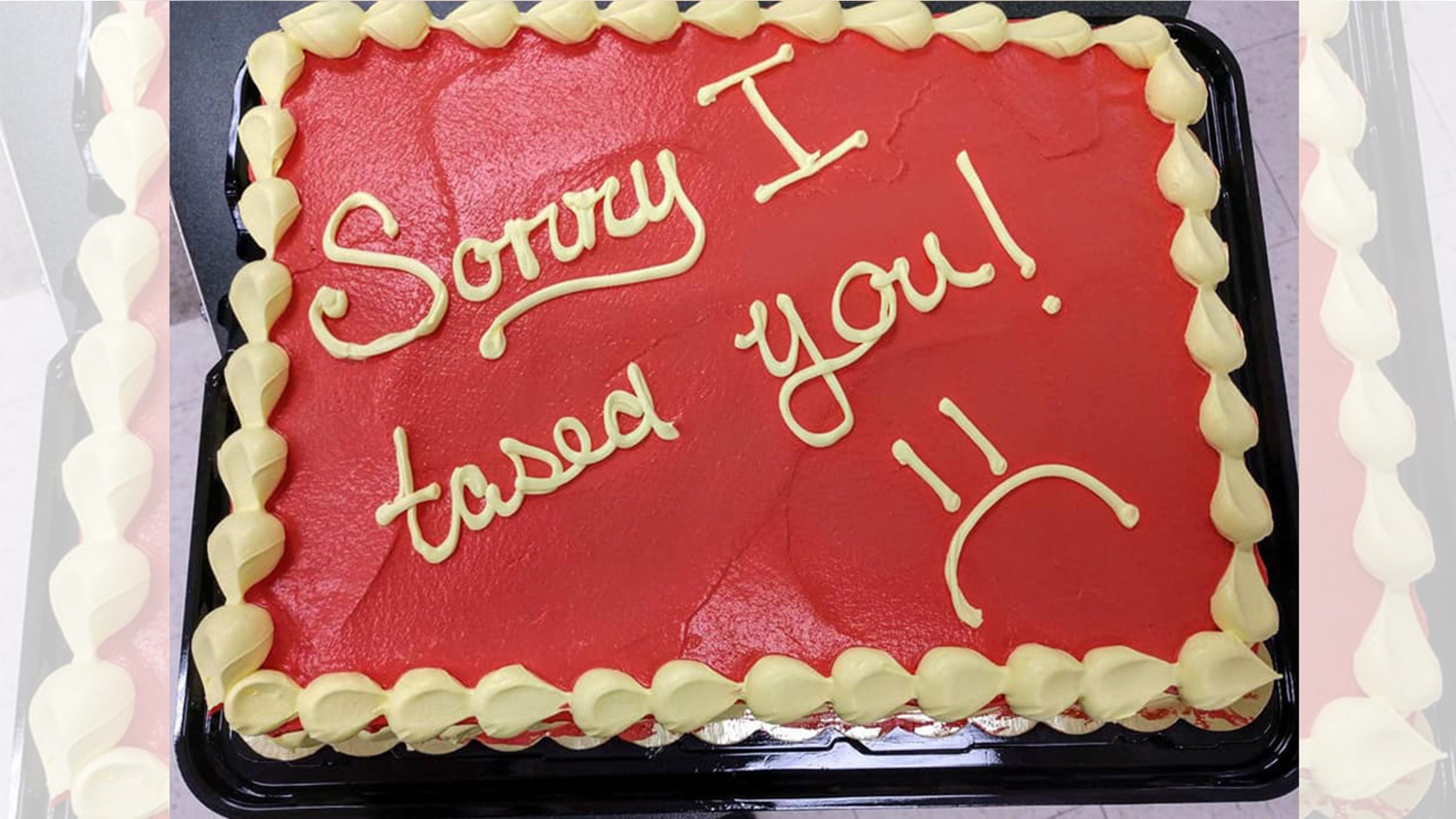 A police officer gave a firefighter a funny apology cake after a work mishap.