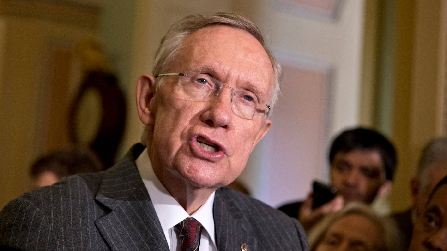 April 9, 2013: Senate Majority Leader Harry Reid, D-Nev., speaks with reporters about gun control at the Capitol in Washington.
