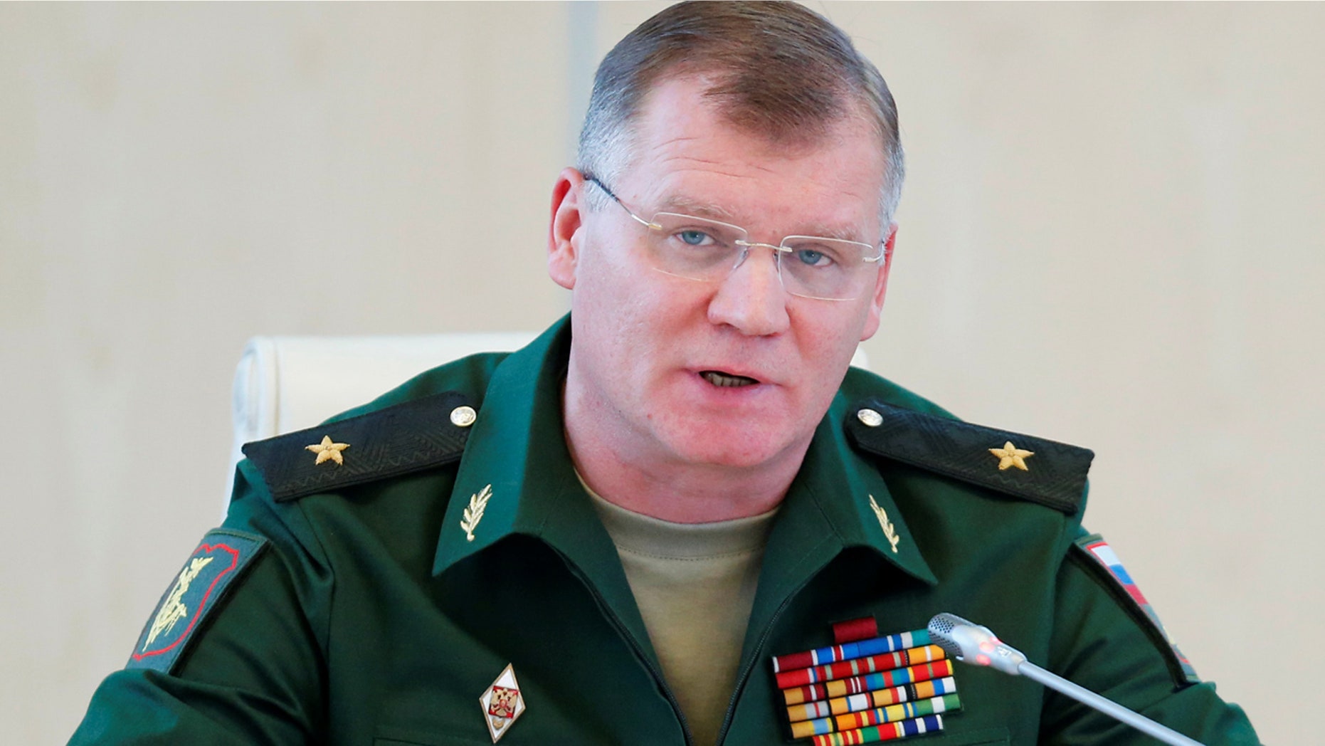 Spokesman for the Russian Defense Ministry, Major-General Igor Konashenkov, during a recent news conference.