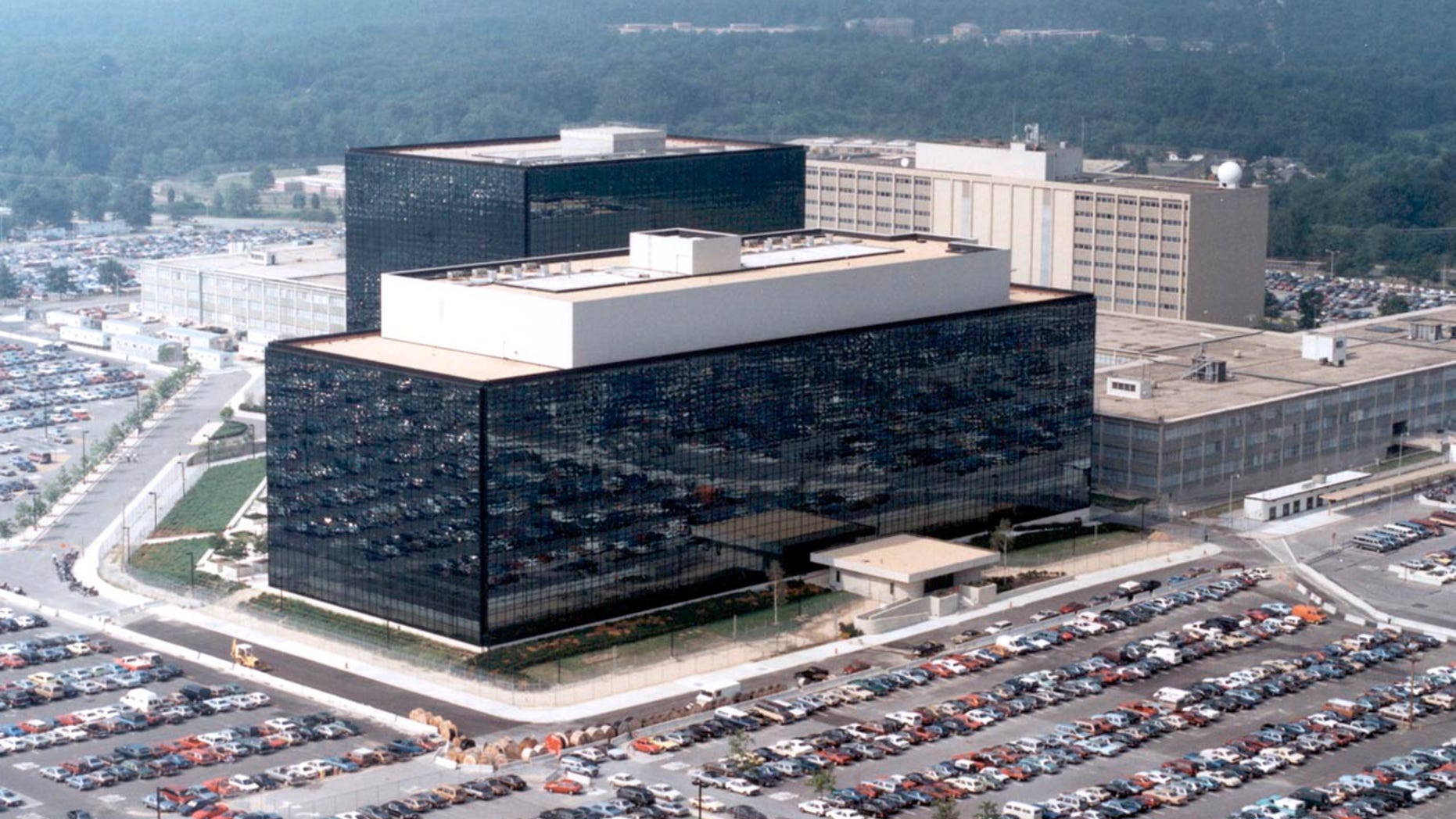 An undated aerial handout photo shows the National Security Agency headquarters building in Fort Meade, Maryland.