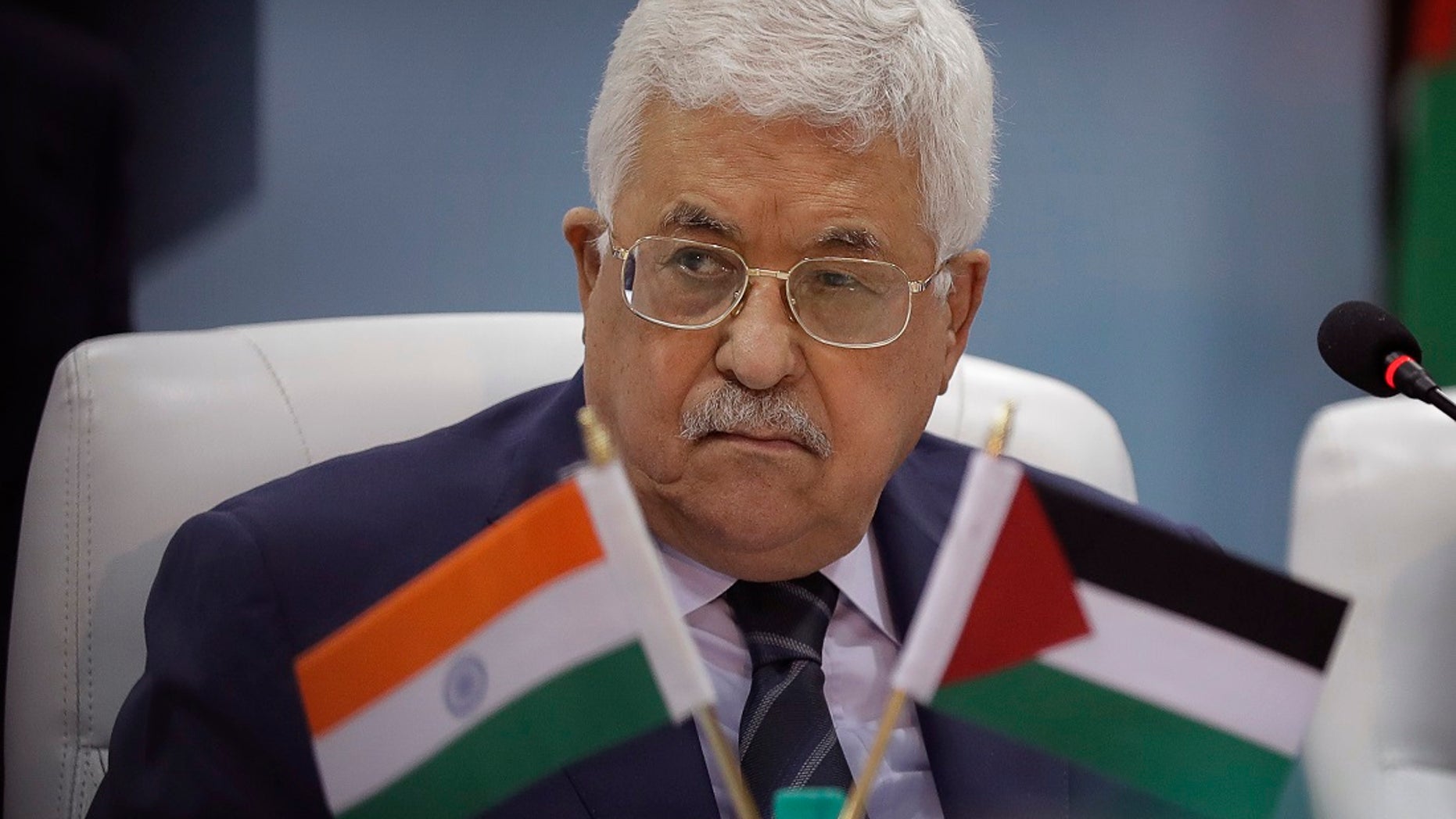 Palestinian President Mahmoud Abbas in New Delhi, India, Monday, May 15, 2017.