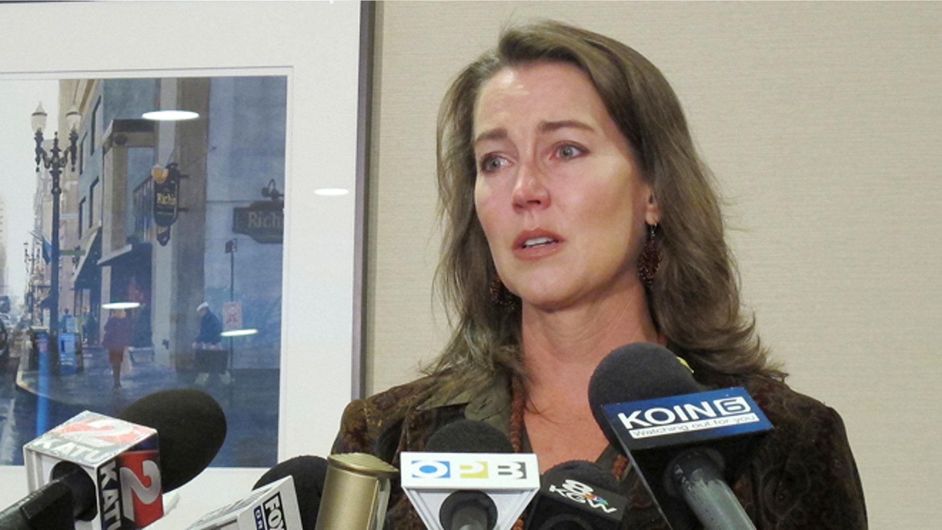 In this Thursday, Oct. 9, 2014 photo, Cylvia Hayes, fiancee of Oregon Gov. John Kitzhaber, speaks at a news conference in Portland, Ore.