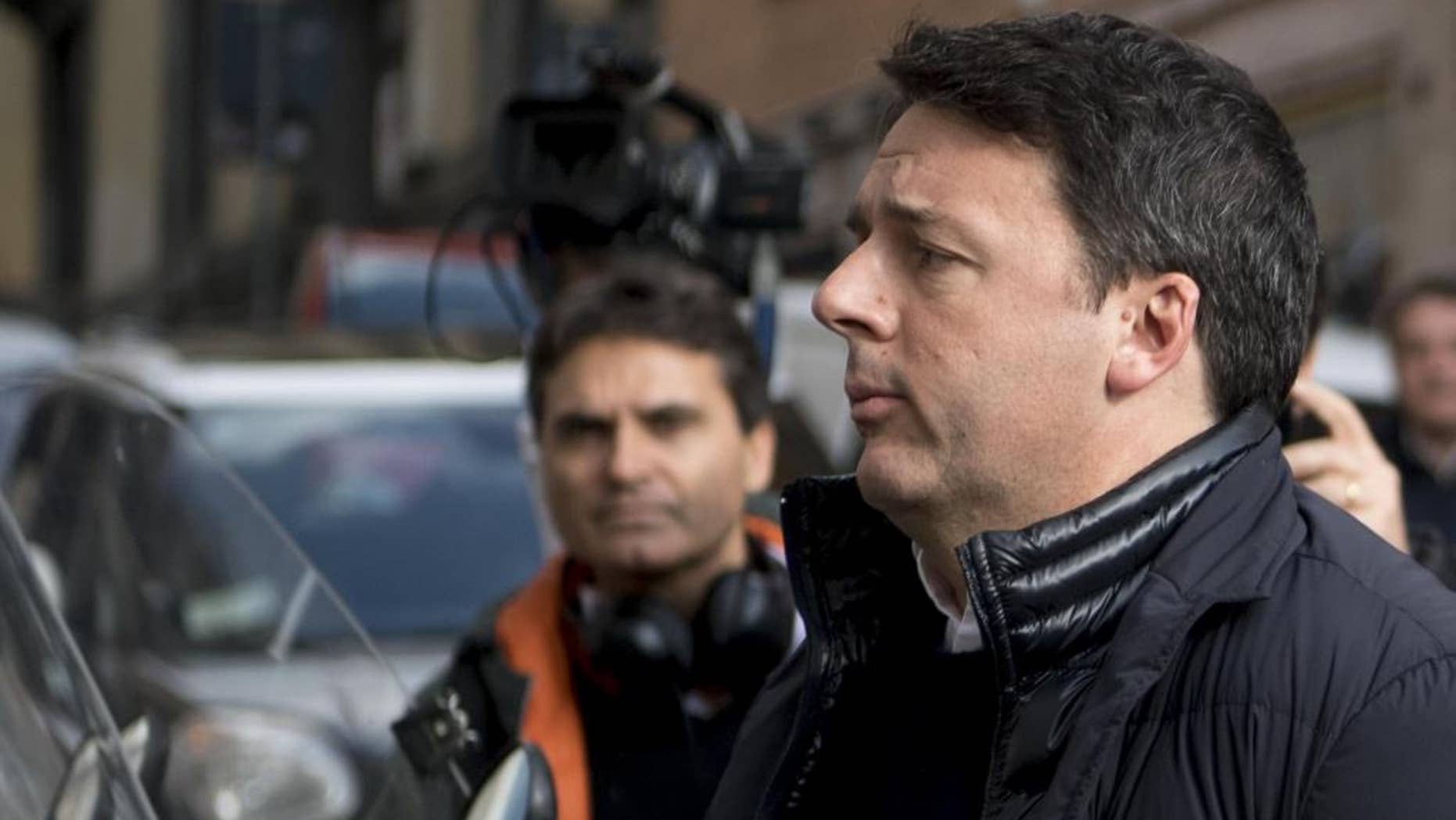 Democratic Party leader Matteo Renzi arrives at the PD meeting in Rome, Monday, Feb. 13, 2017. The former Italian Premier admonished his Democratic Party Monday to quit internal squabbling and focus instead on defeating populist politicians in the era of what he called ‘’Trumpism’’ and protectionism politics gaining popularity in Europe. (Maurizio Brambatti/ANSA via AP)