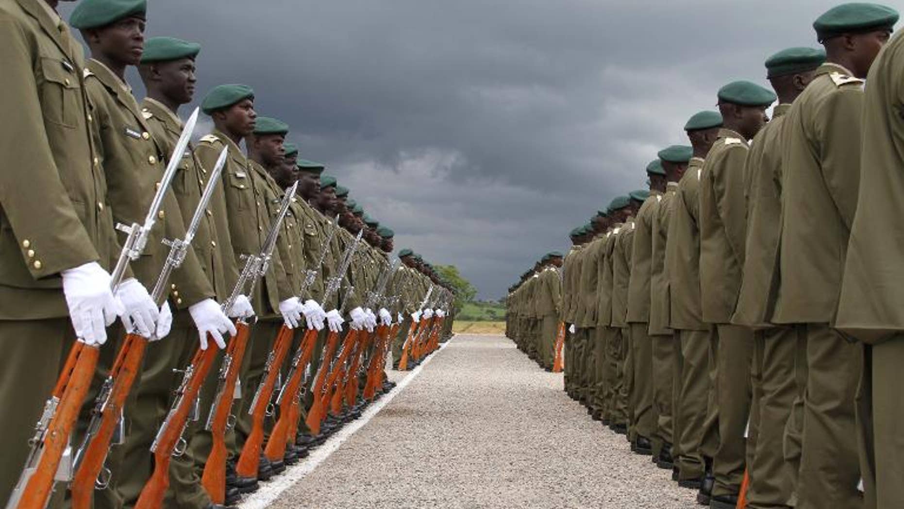 Newly decorated officer cadets at the Uganda military academy in Kabamba on September 15, 2012