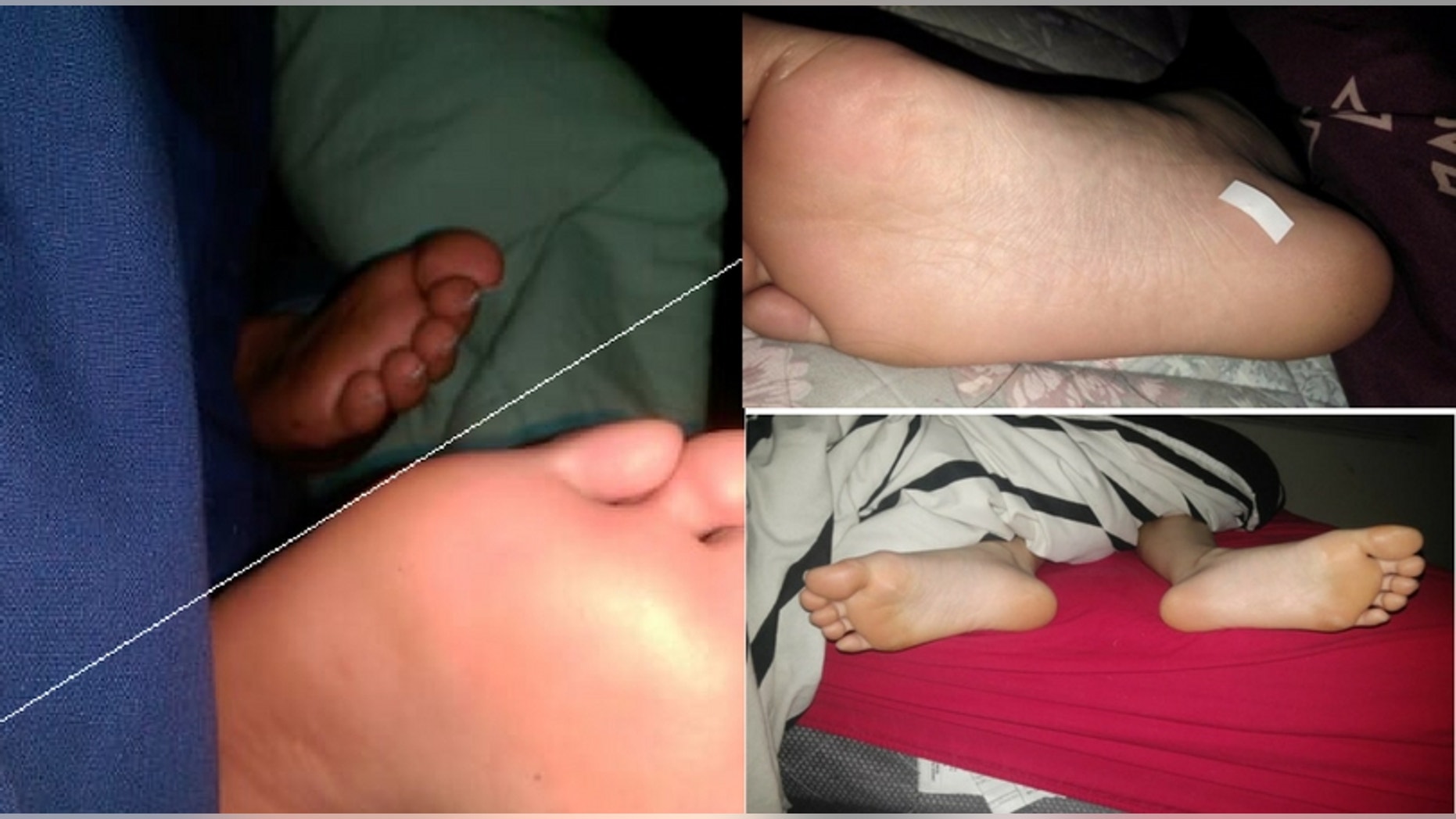 Mason County Sheriff's Office released three photos of different pairs of feet that were allegedly taken by Chase Garner who is accused of breaking into people's home. (Mason County Sheriff's Department)