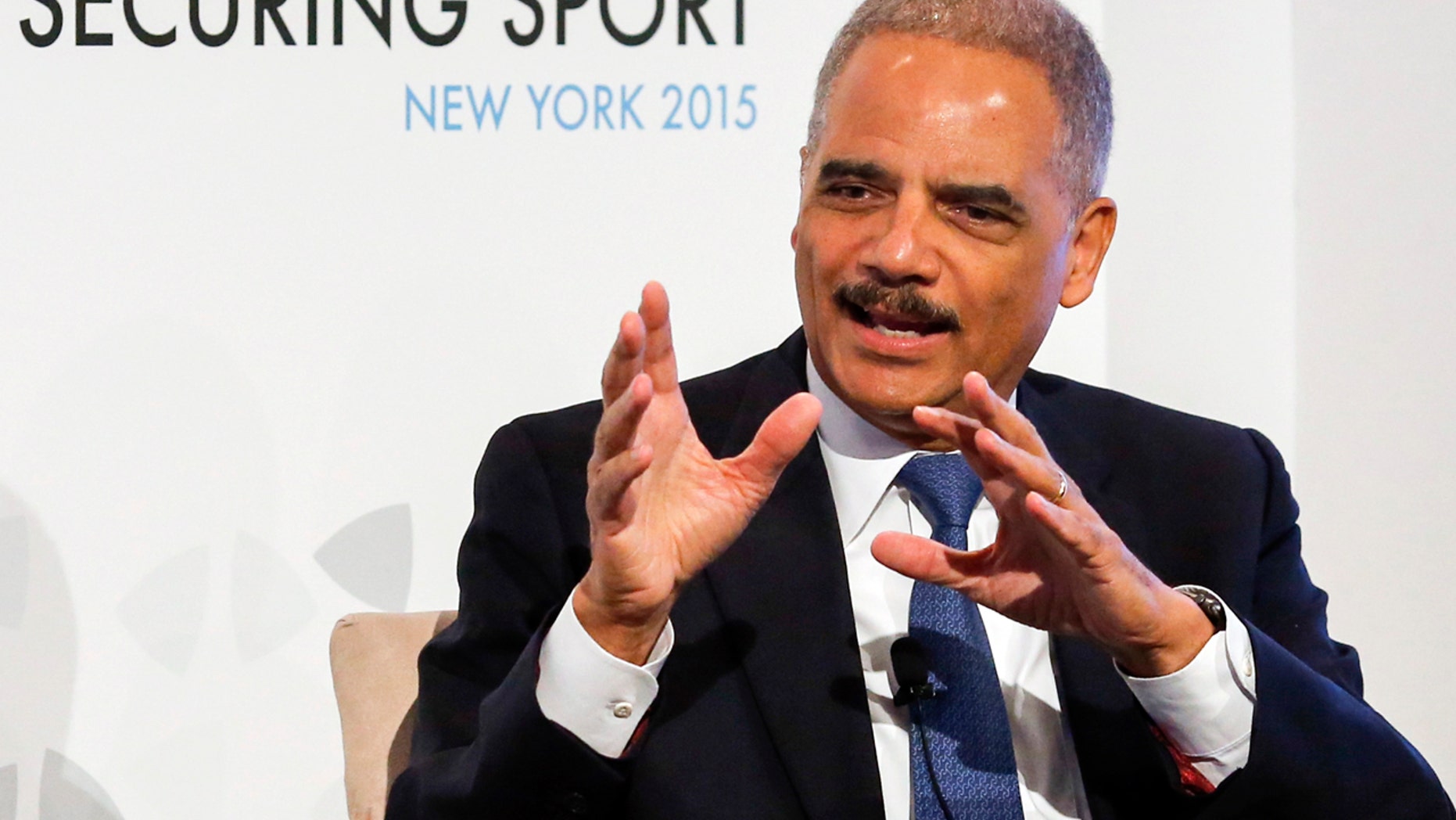 ICSS - Securing Sport 2015 - Harold Pratt House, New York - 4/11/15
Former U.S. Attorney General Eric Holder speaks on Day 2 of Securing Sport 2015 - the annual conference of the International Centre for Sport Security (ICSS)
Photo Eduardo Munoz for ICSS
Livepic - RTX1UT6H