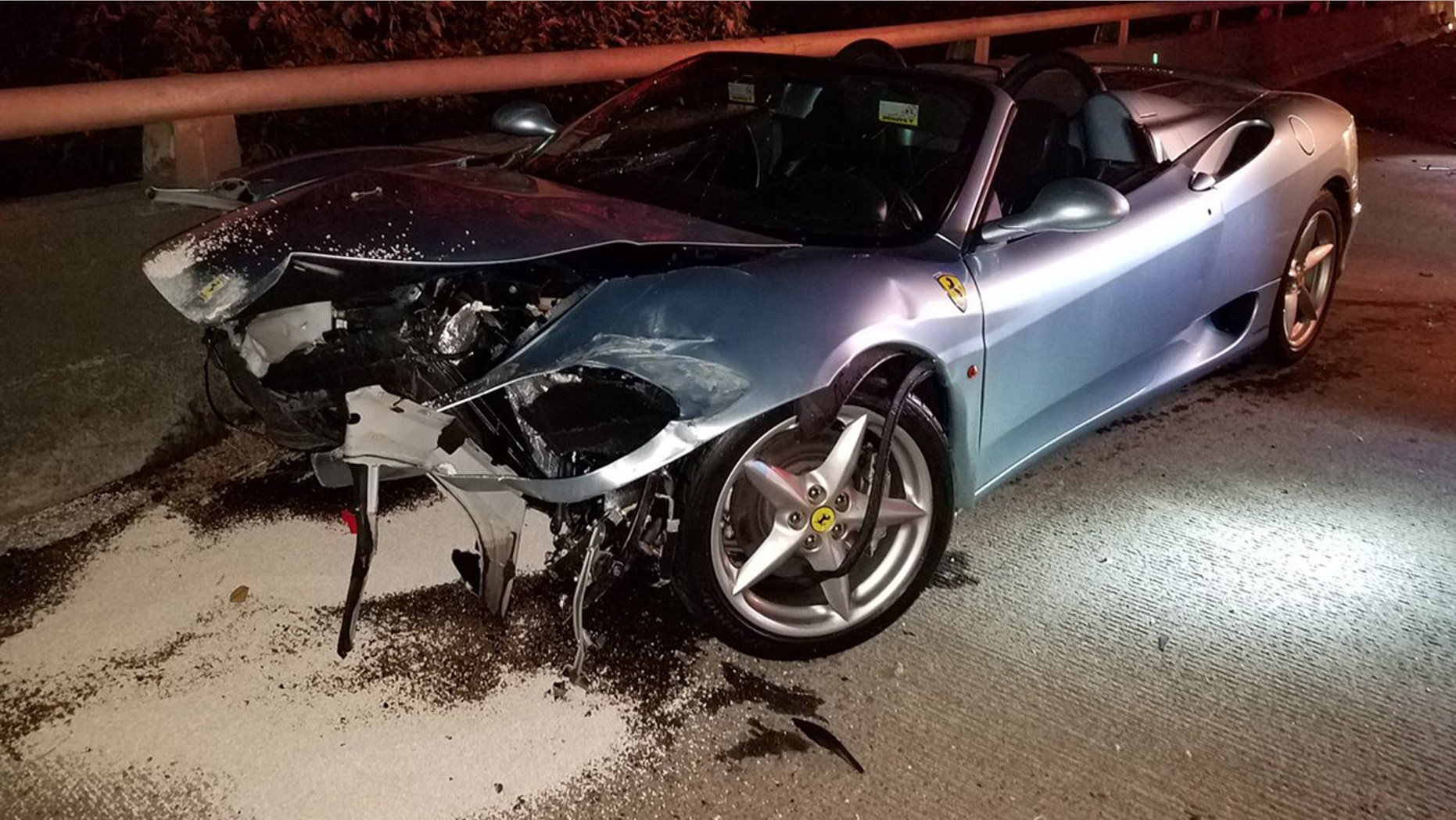 A Ferrari was severely damaged after its drunken driver lost control and crashed into the median on Interstate 5 in Oregon, police said.