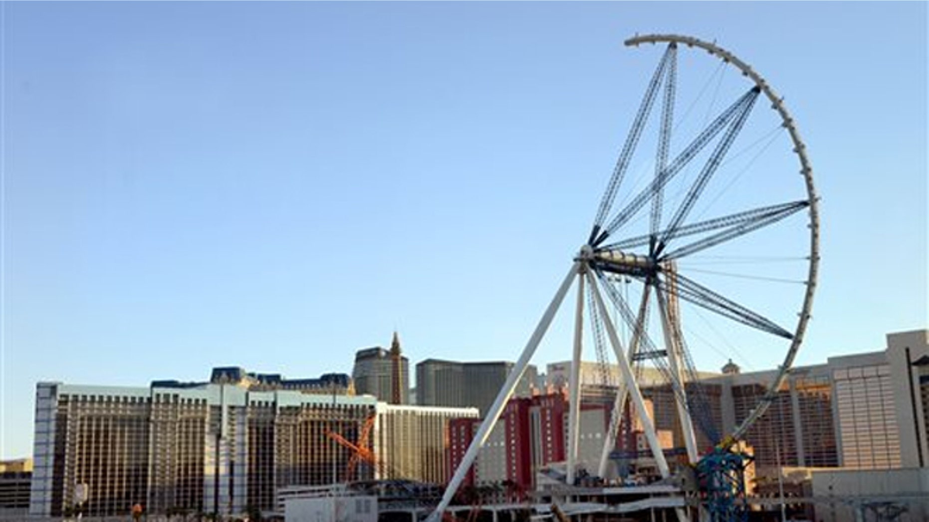 Aug. 14, 2013: The High Roller observation wheel is seen halfway completed in Las Vegas.