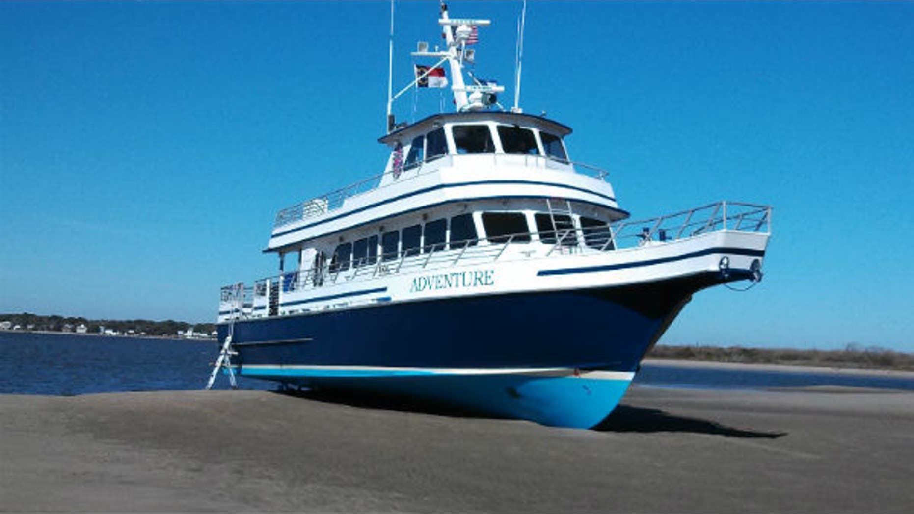 This photo shows the "Adventure Ferry" which ran aground injuring 13 people on board.