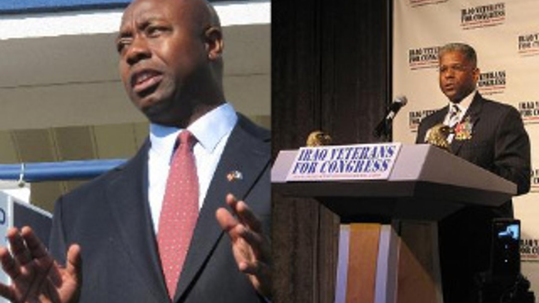 Congressmen-elect Tim Scott of South Carolina (left) and Allen West of Florida. (AP Photo/Bruce Smith, Allen West Campaign)