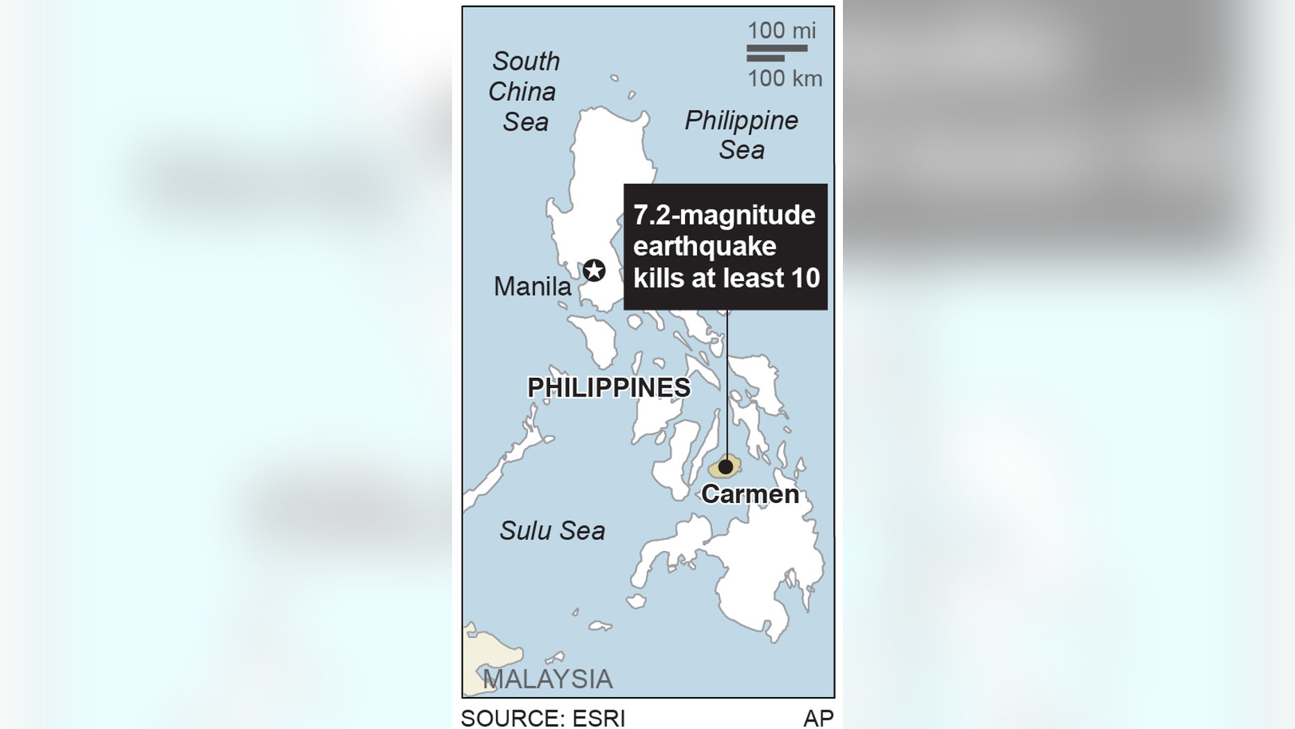 Map locates the city of Carmen in the Philippines; 1c x 3 inches; 46.5 mm x 76 mm;
