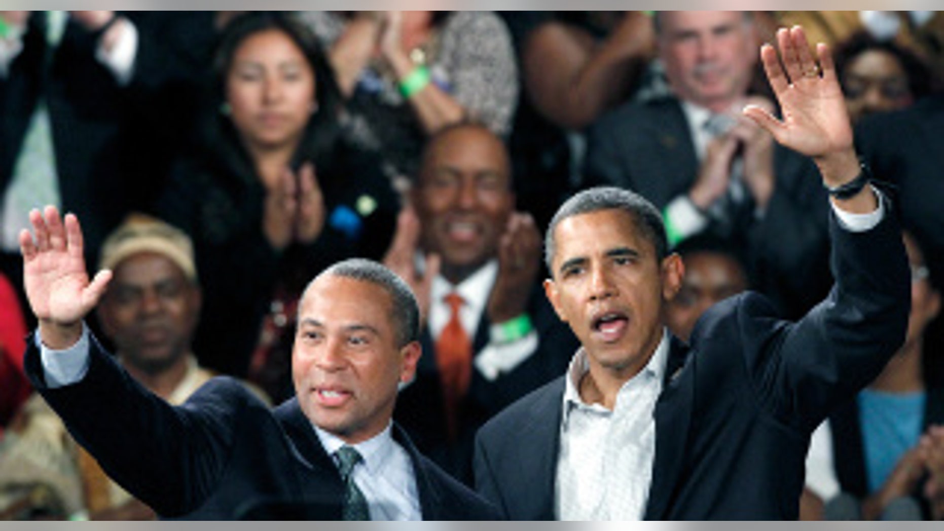 President Barack Obama appears with Massachusetts Governor Deval Patrick (D) at a Boston campaign rally Saturday. (AP Photo)