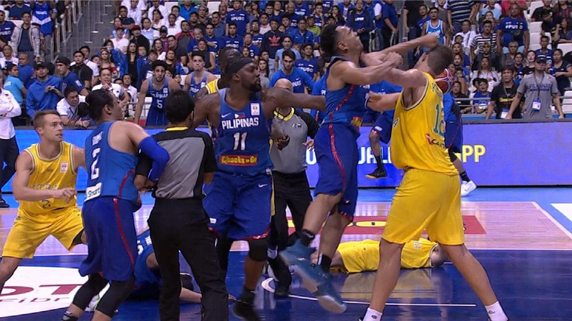 A violent brawl broke out during a game between Australia and the Philippines.