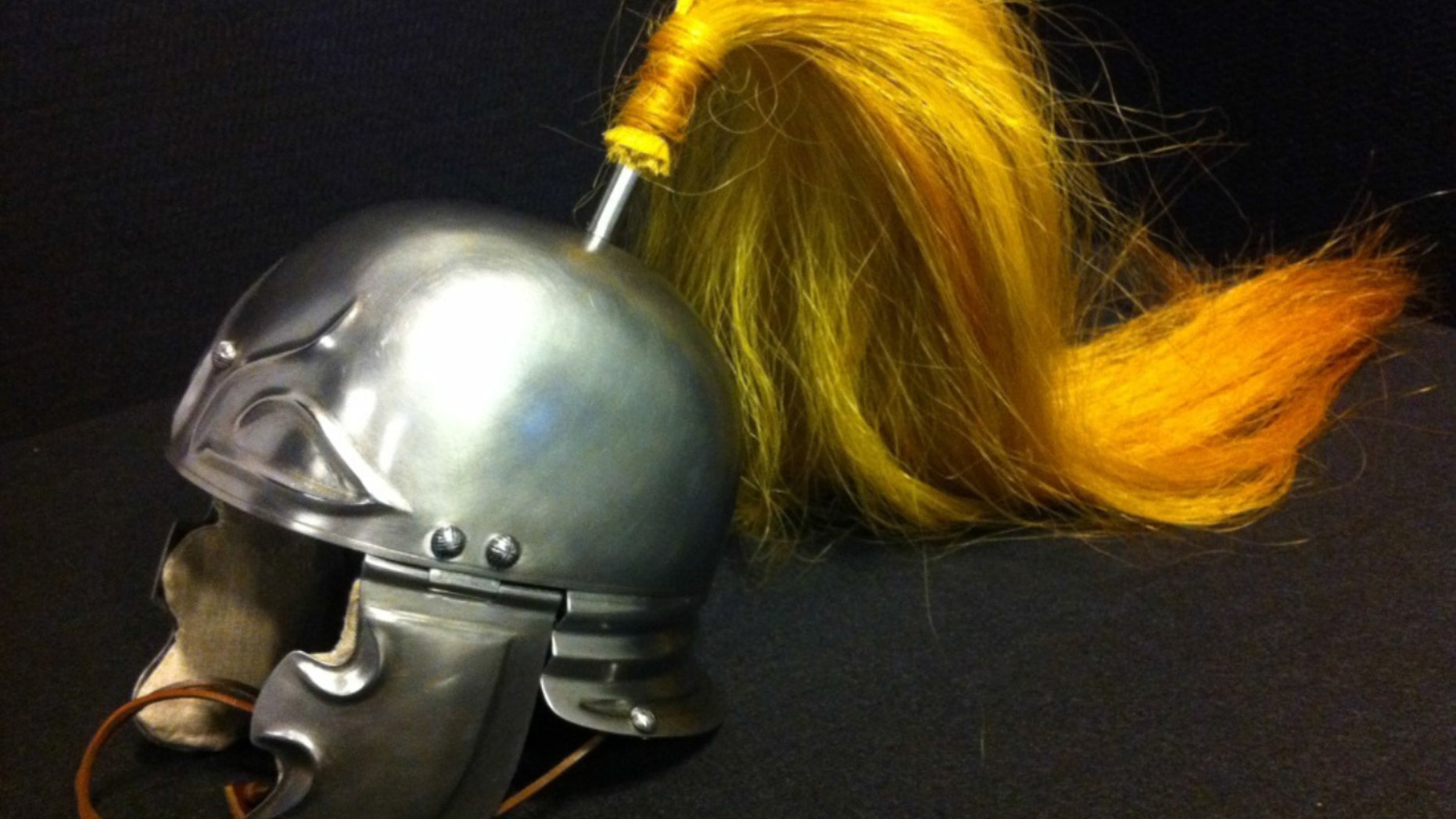 Replica of a rider helmet iron from the middle of the 1st century B.C. found in the Dutch village of Kessel. Such helmets are used by Gallic horsemen who served in the army of Caesar. (Vrije Universiteit Amsterdam)