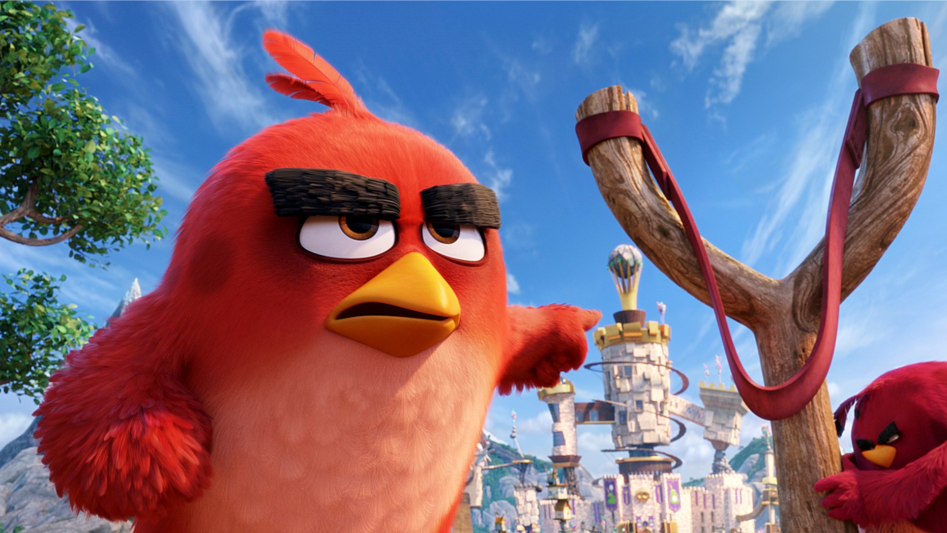This image released by Sony Pictures shows the character Red, voiced by Jason Sudeikis, in a scene from "The Angry Birds Movie." (Sony Pictures via AP)