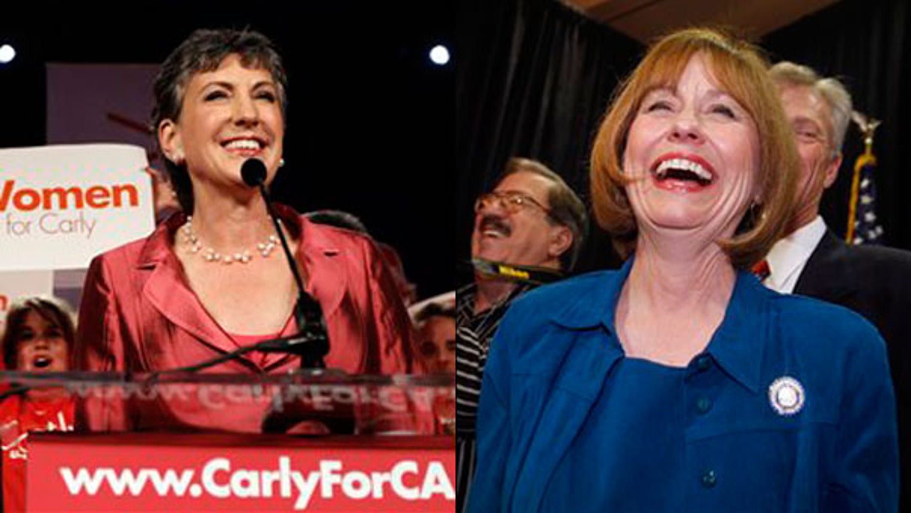Shown here are California GOP Senate nominee Carly Fiorinia, left, and Nevada GOP Senate nominee Sharron Angle. (AP Photos)