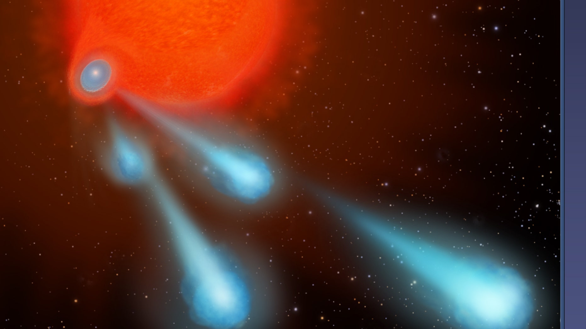 Massive balls of plasma twice the size of Mercury have been found streaming out of a red giant star called V Hydrae.