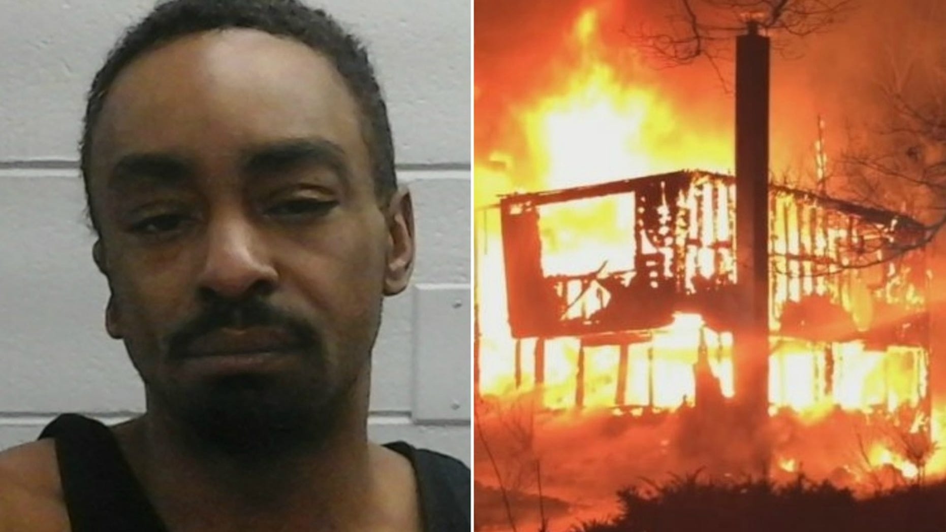Police said Mondel Johnson attacked a woman with a hammer before he doused her with a fluid and set a house on fire with her in it.