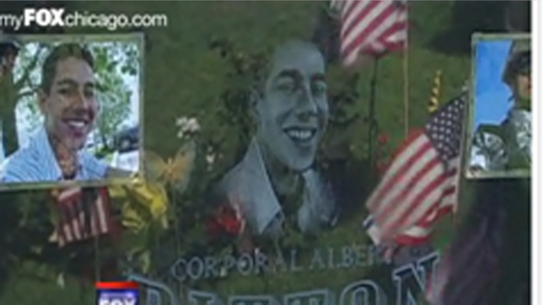 Memorial to Army Corporal Albert Bitton, who was killed in Iraq by a roadside bomb in 2008.