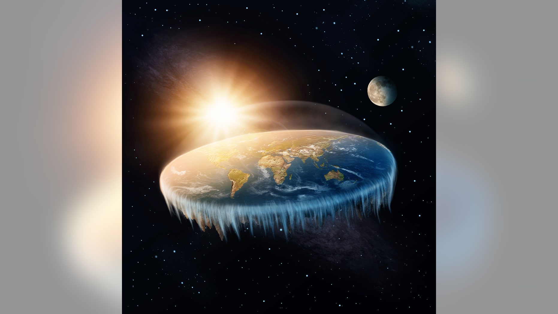 Flat Earth in space with sun and moon (This content is subject to copyright.) (Credit: iStock)