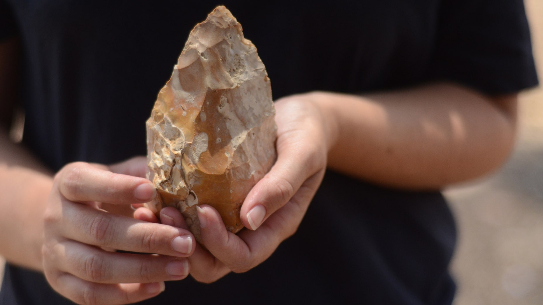 Hundreds of hand axes were uncovered in the excavation. (Samuel Magal, Courtesy of the Israel Antiquities Authority)