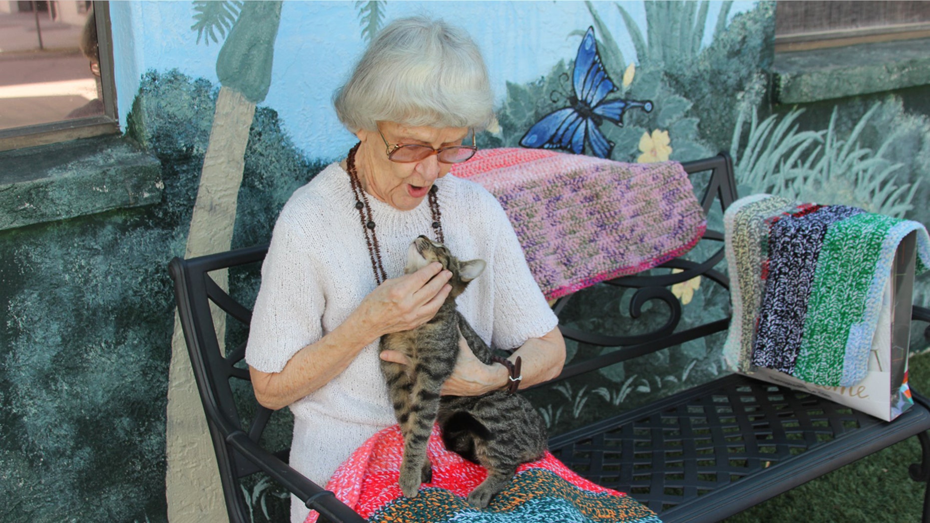 Officials say 90-year-old Marilyn knits blankets for cats at an animal shelter, but needs more yarn.