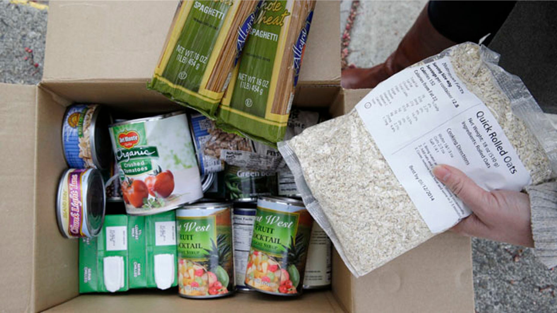 Jan. 8, 2014: Shown here is a specially prepared box of food at a food bank distribution in Petaluma, Calif.