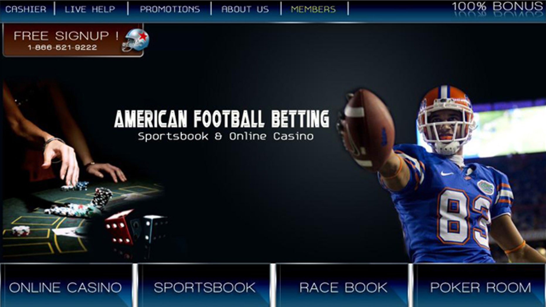 A screen capture of AmericanFootballBetting.com, one of many Web sites dedicated to online gaming.