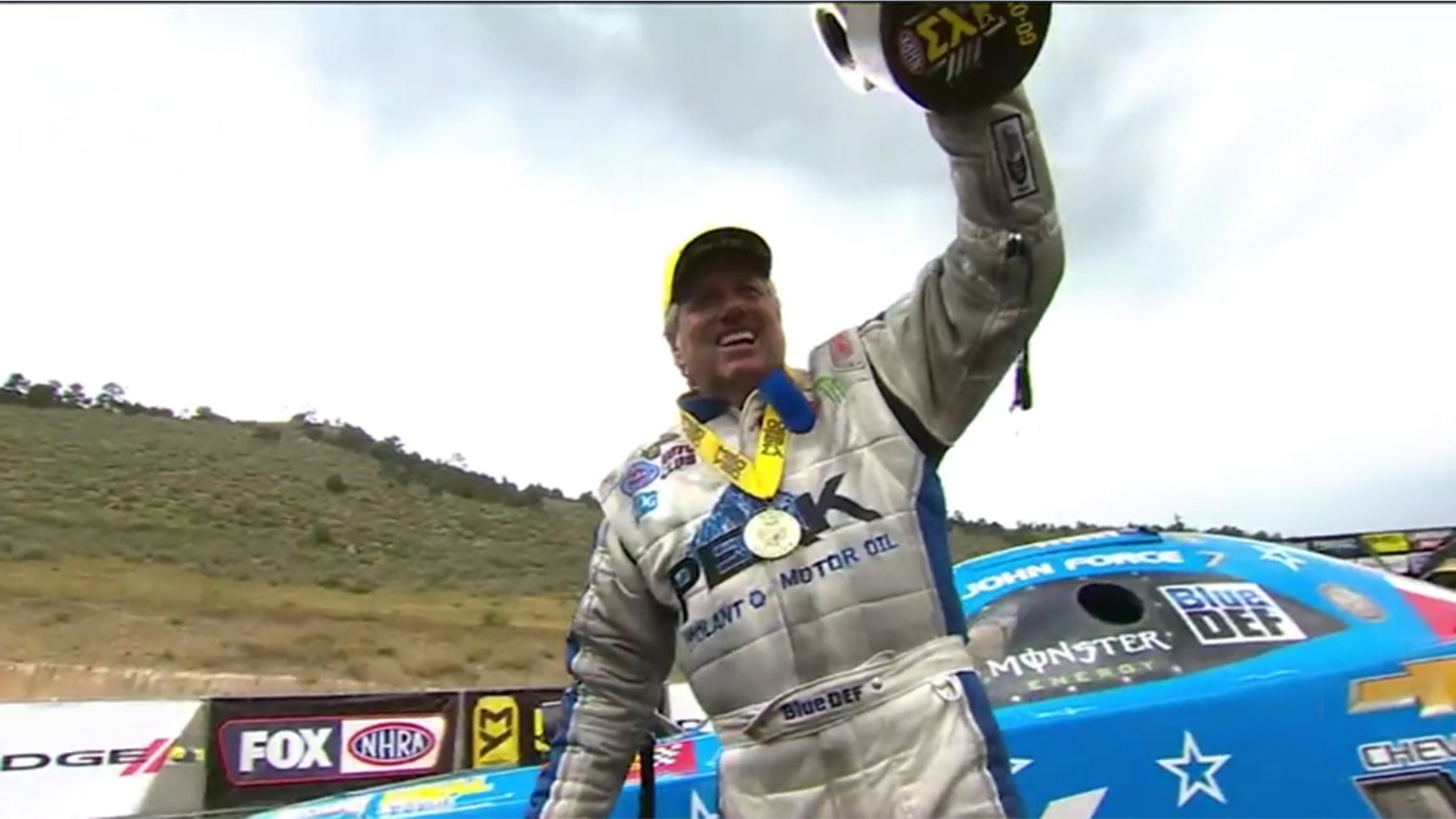 John Force set a new record for oldest person to win an NHRA Funny Car race with his victory at the Dodge Mile-High Nationals in Colorado on Sunday.