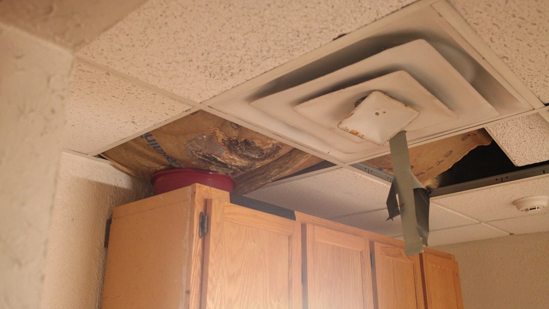 Damage to a ceiling at the fire station.