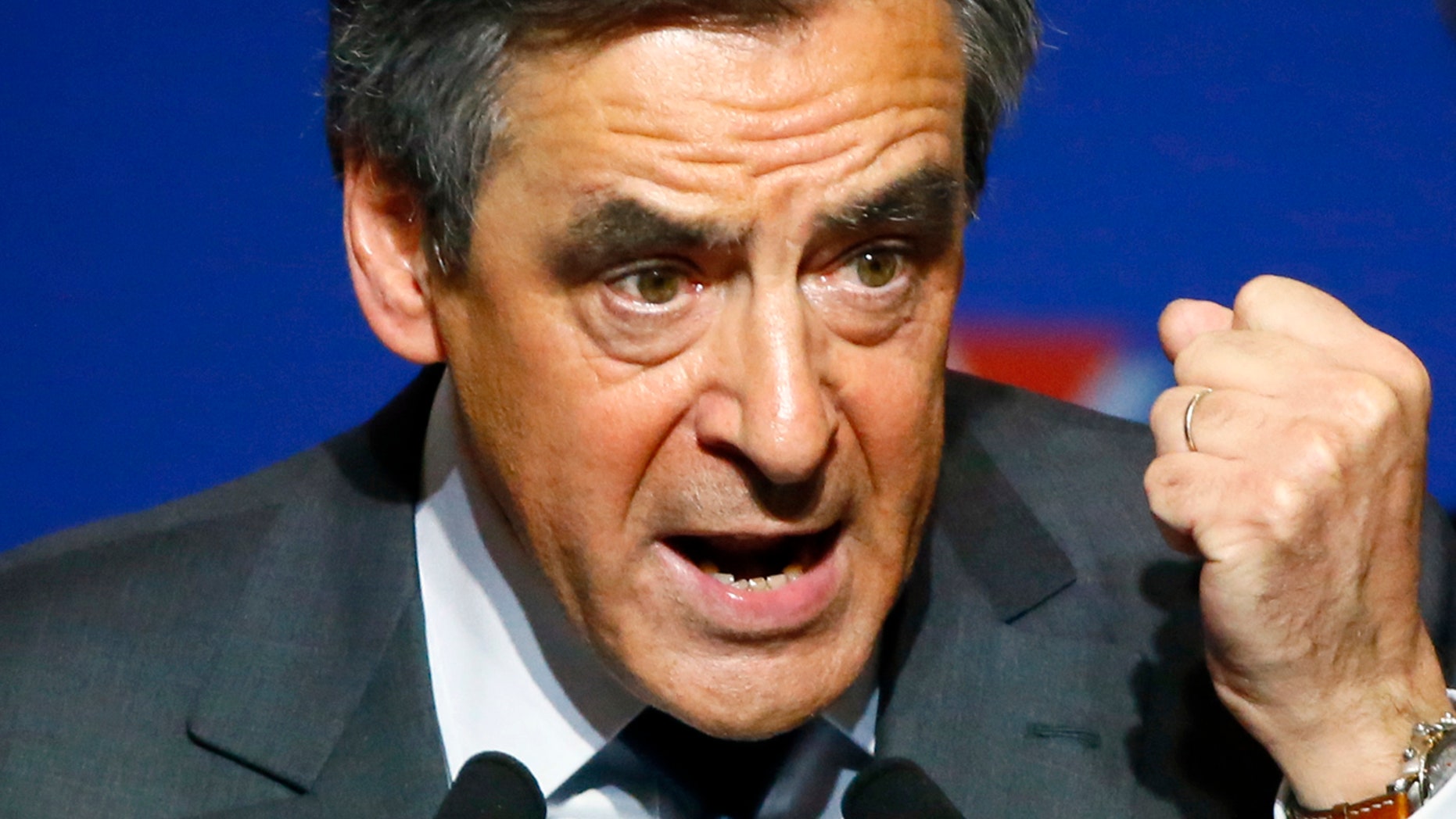 Francois Fillon speaks at a rally in Paris.