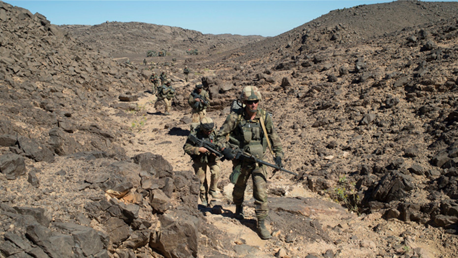 March 8, 2013: In this photo taken by the French Army Communications Audiovisual office (ECPAD) shows French soldiers patrolling in the Mettatai region in northern Mali.