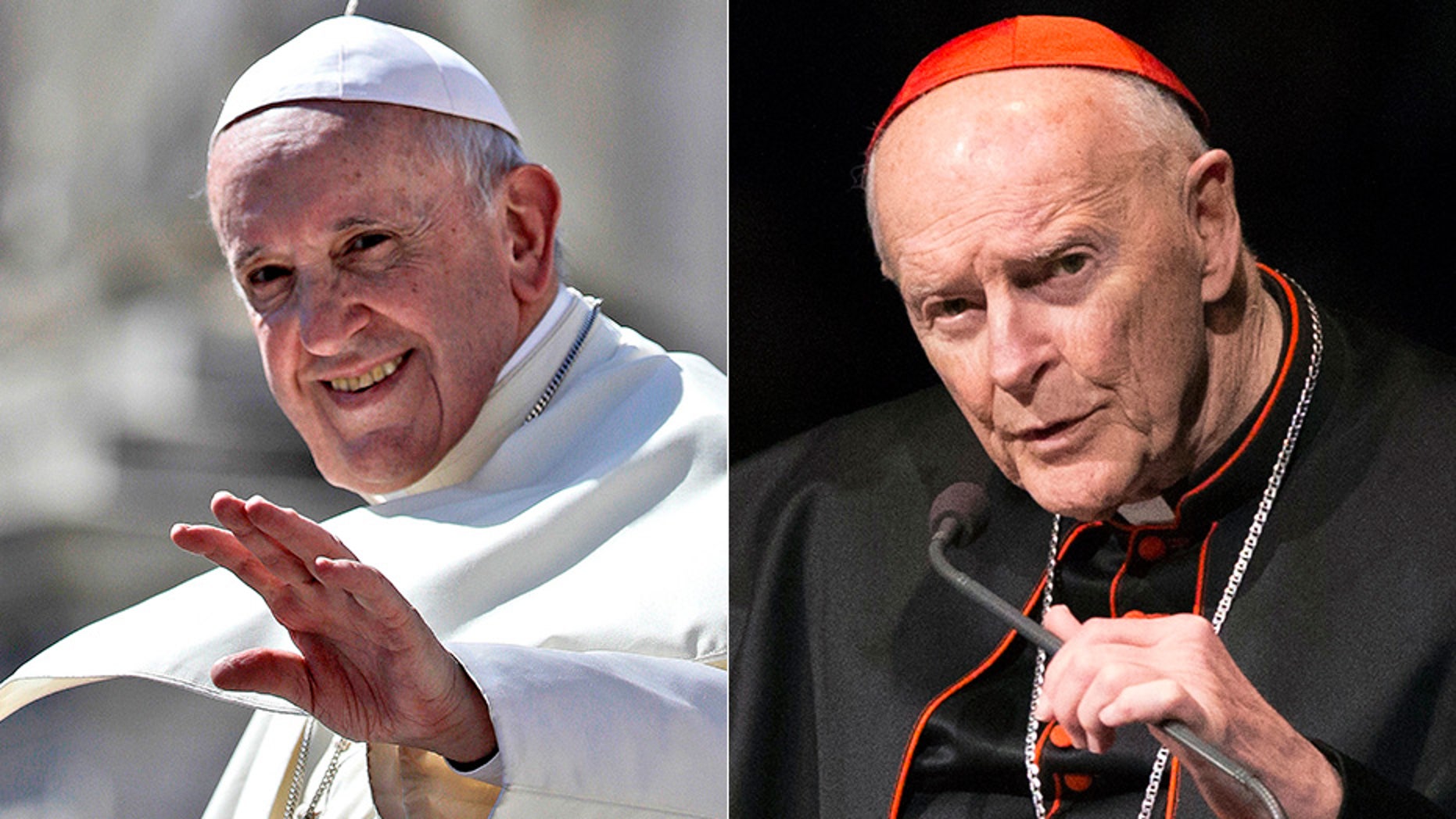 The Vatican says it is preparing a response to claims that Pope Francis, left, covered up the sexual misconduct of a now-disgraced American Cardinal Theodore McCarrick.