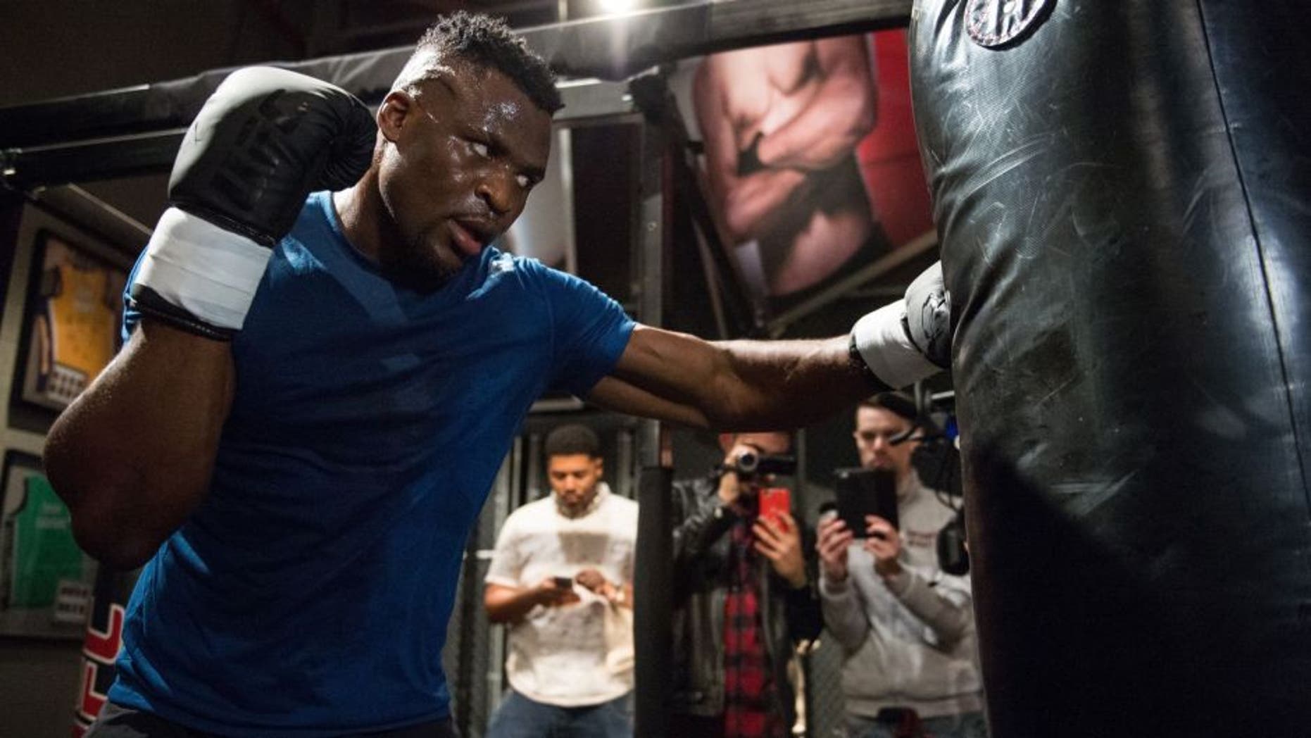 LAS VEGAS, NV - MARCH 02: Francis Ngannou of France holds a open workout for the media in the TUF Gym on March 2, 2017 in Las Vegas, Nevada. (Photo by Brandon Magnus/Zuffa LLC/Zuffa LLC via Getty Images)